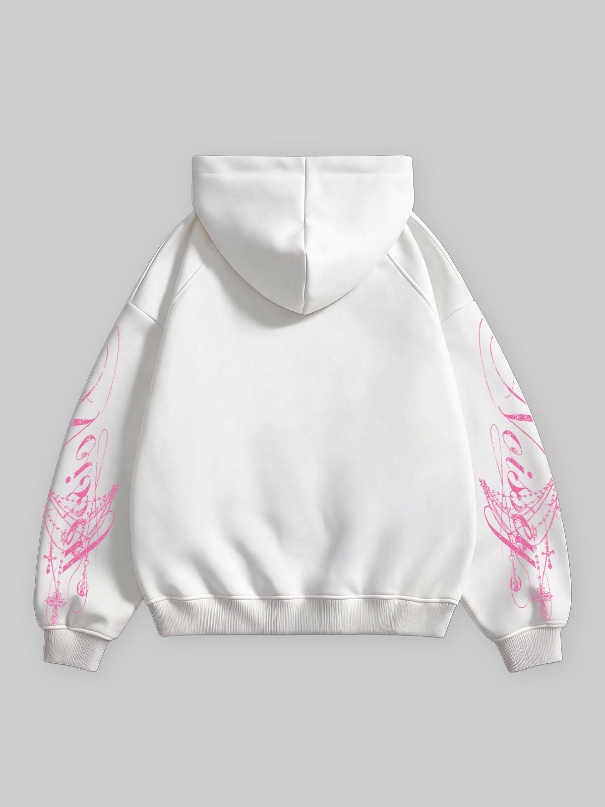 NOISSEY Pink Cross All-Seeing Eye Graffiti Zip-Up Hoodie - Pure White