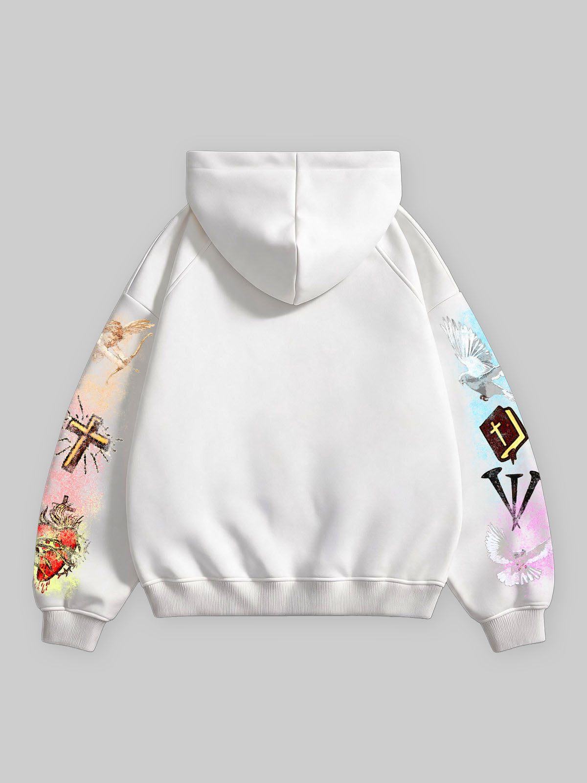 NOISSEY Sacred Heart & Dove Vintage Collage Full-Zip Hoodie - Pure White