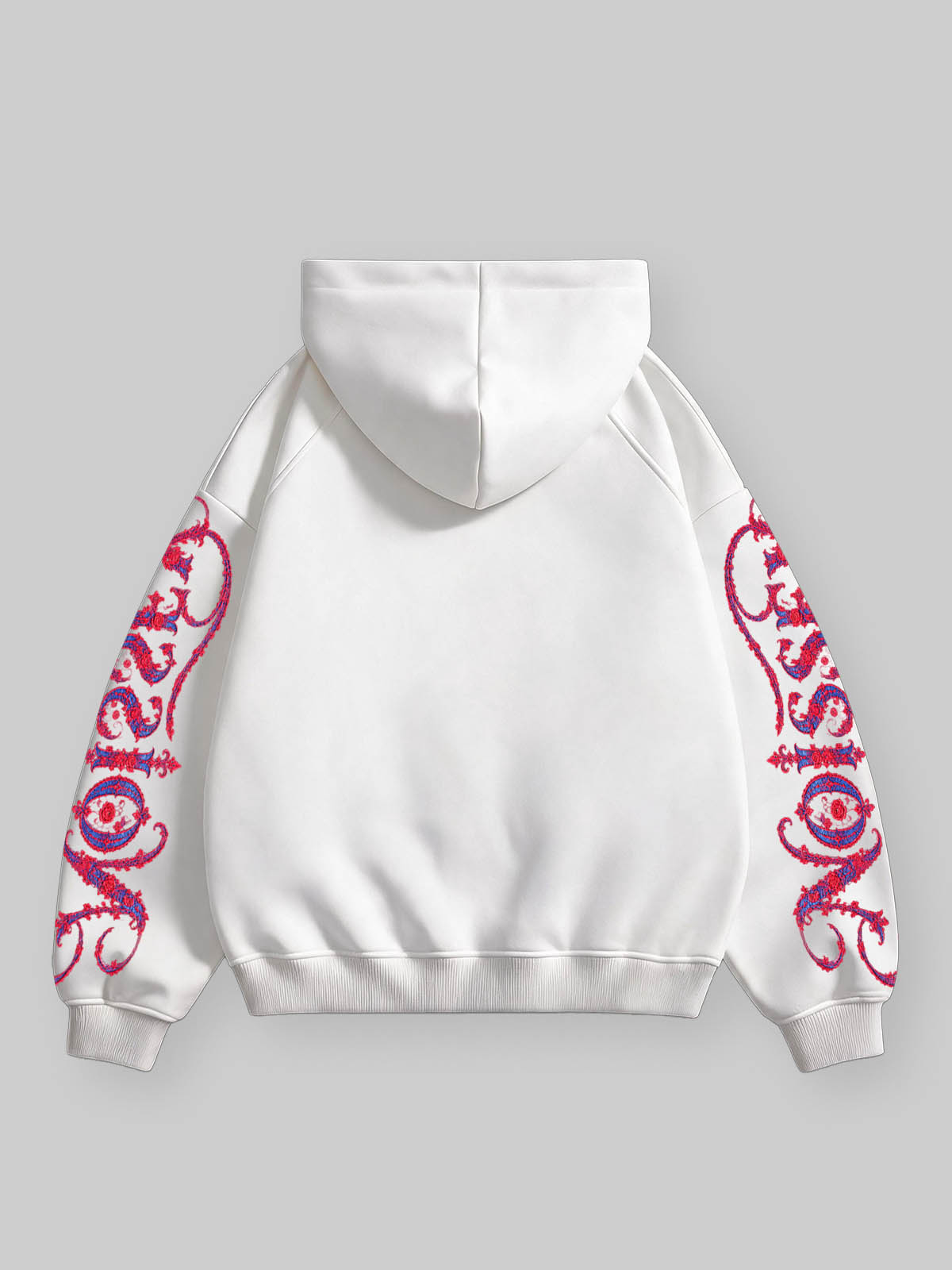 NOISSEY Red Floral Lace &amp; Royal Blue Lips Graphic Zip-Up White Hoodie
