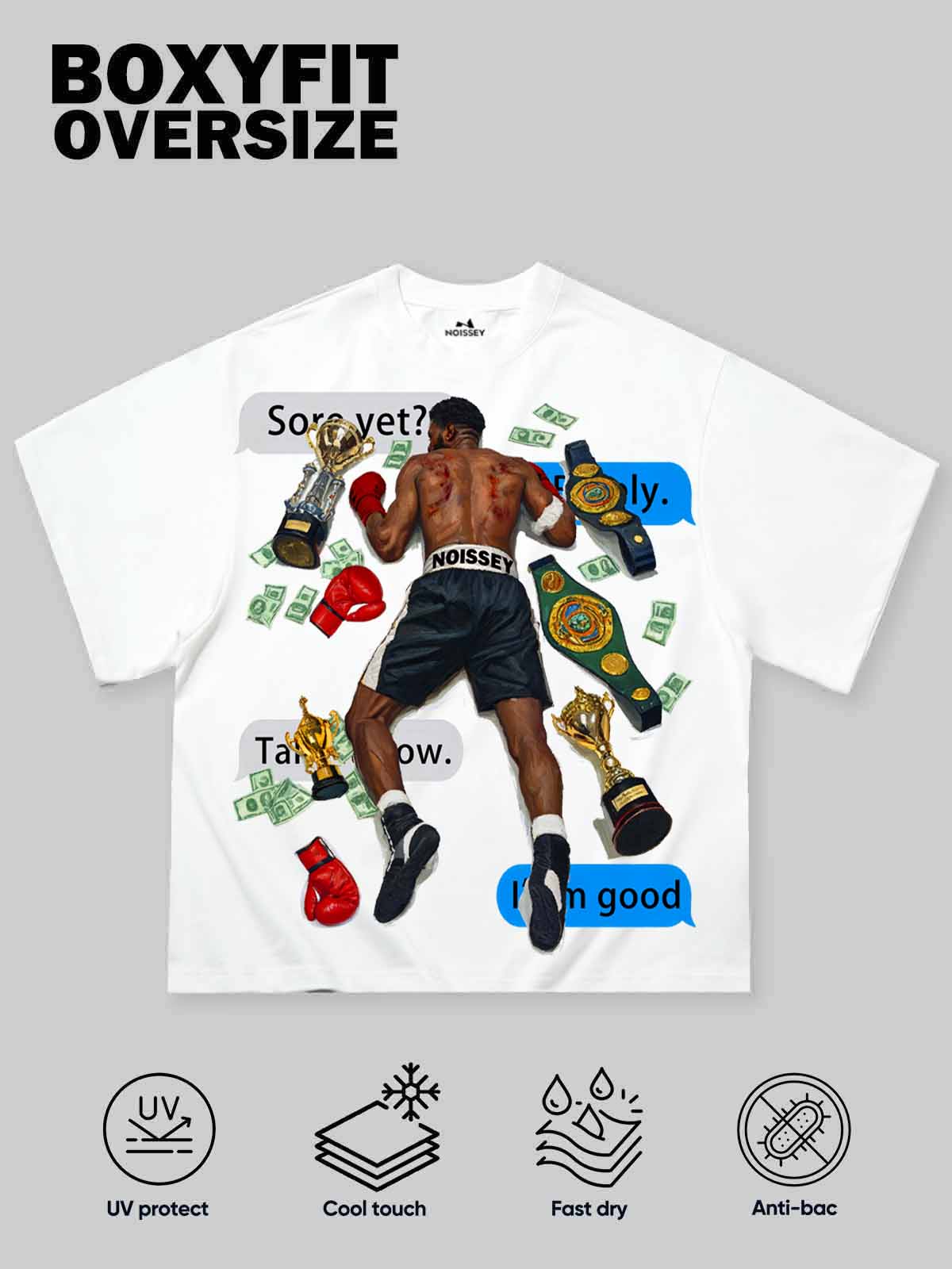NOISSEY Oil Painting Boxing Champion Boxy Graphic Tee - White Y2K Streetwear Shirt