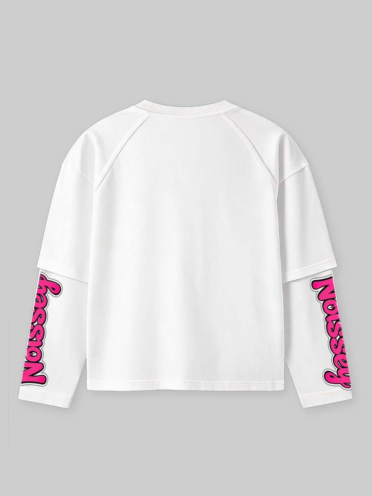 NOISSEY Pop Art Party Girl & Nail Art Faux Layer Long Sleeve T-Shirt - Pure White