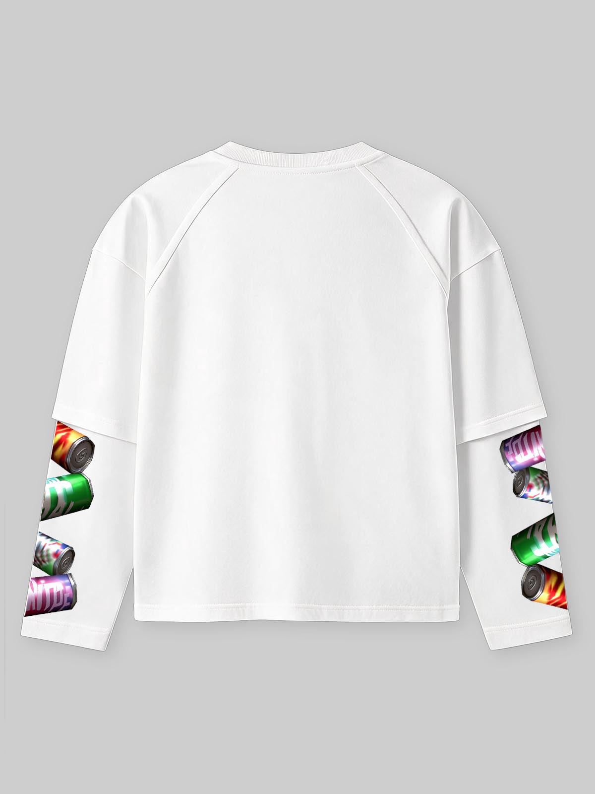 NOISSEY Pool Party Retro Gaming Fake-Two-Piece Heavyweight Long Sleeve Tee - White