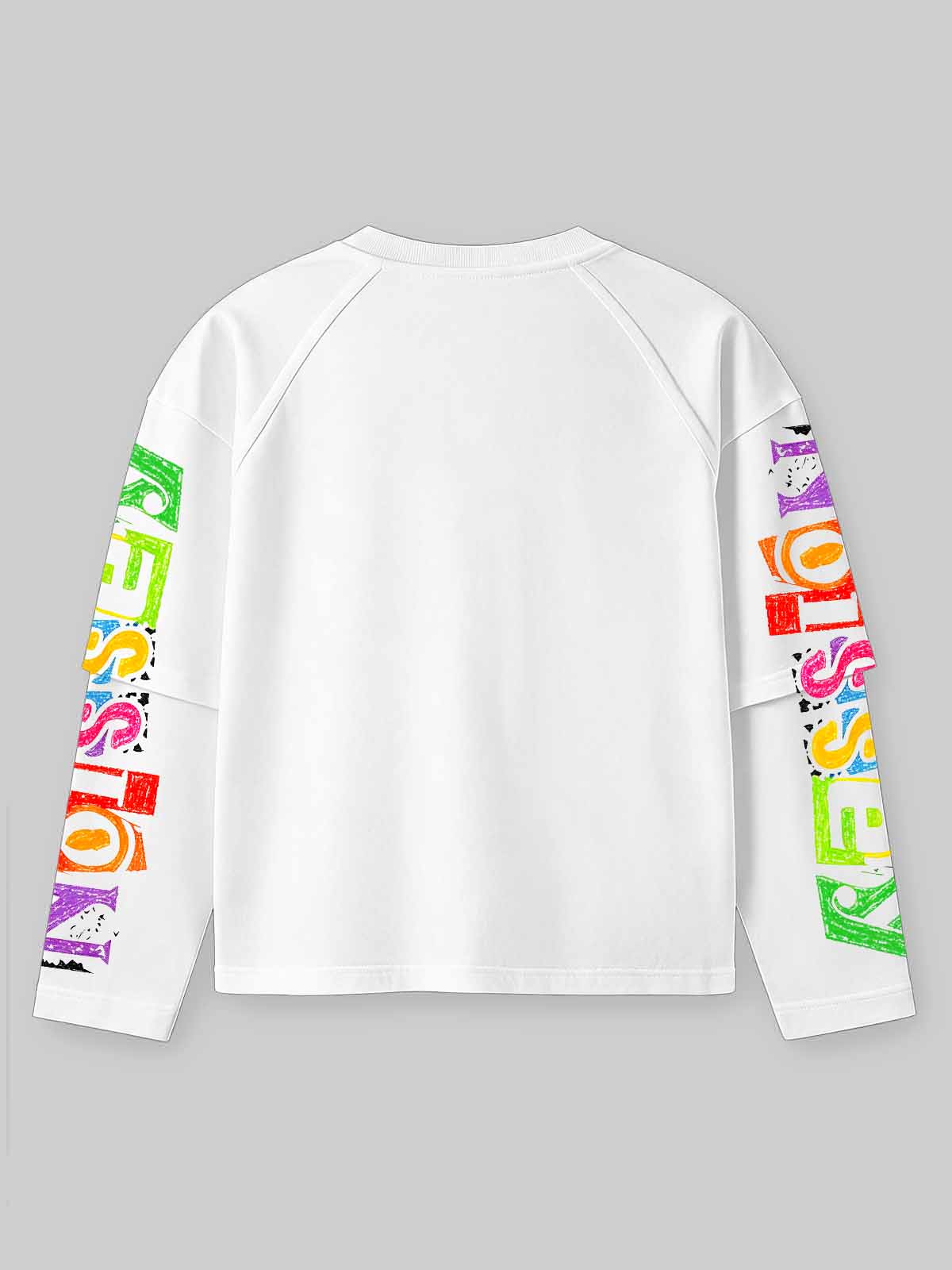 NOISSEY IDREAM Graffiti Dreamer Fake-Two-Piece Heavyweight Long Sleeve Tee - White Streetwear Long Sleeves