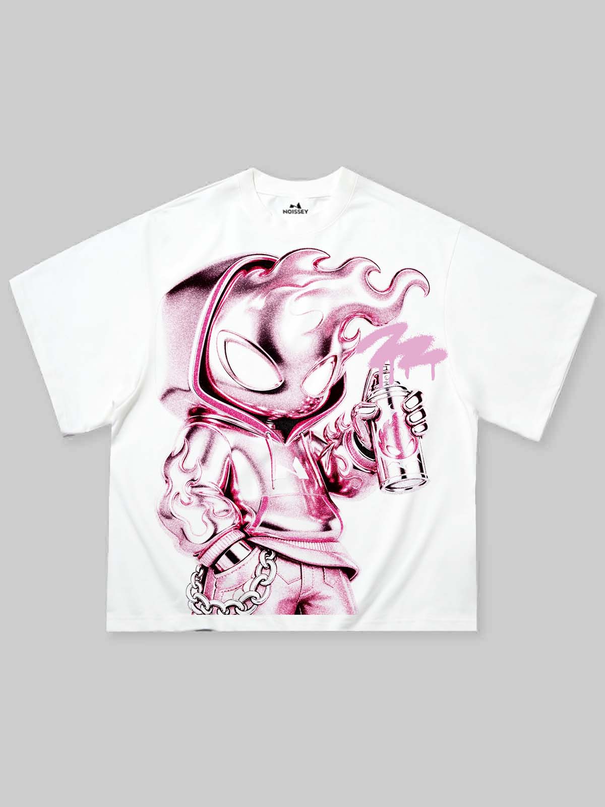 NOISSEY "Metallic Spray" Chrome Character Boxy Tee - White