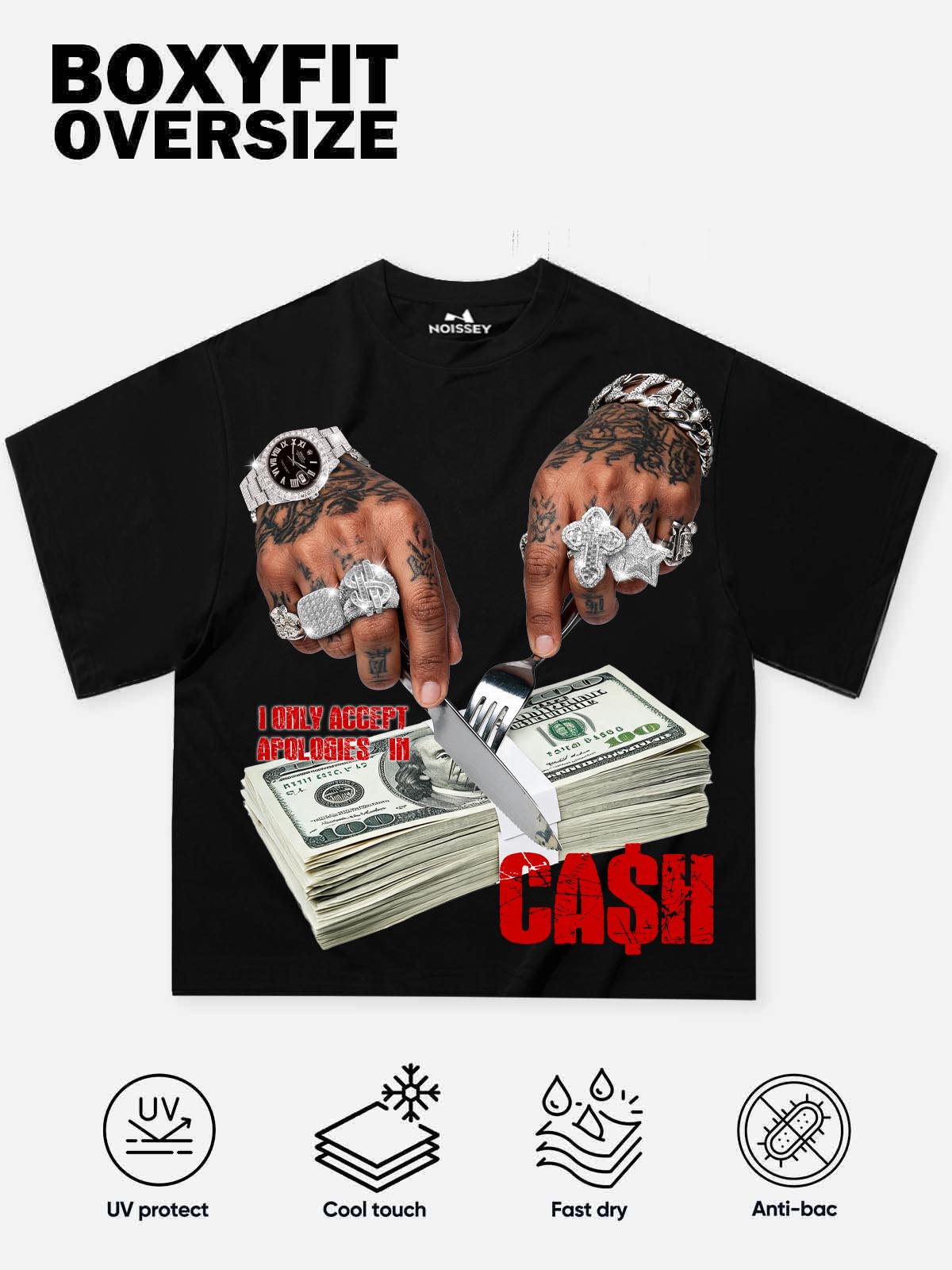 NOISSEY "Cash Apology" Black Tee - Vintage Graphic T-Shirt