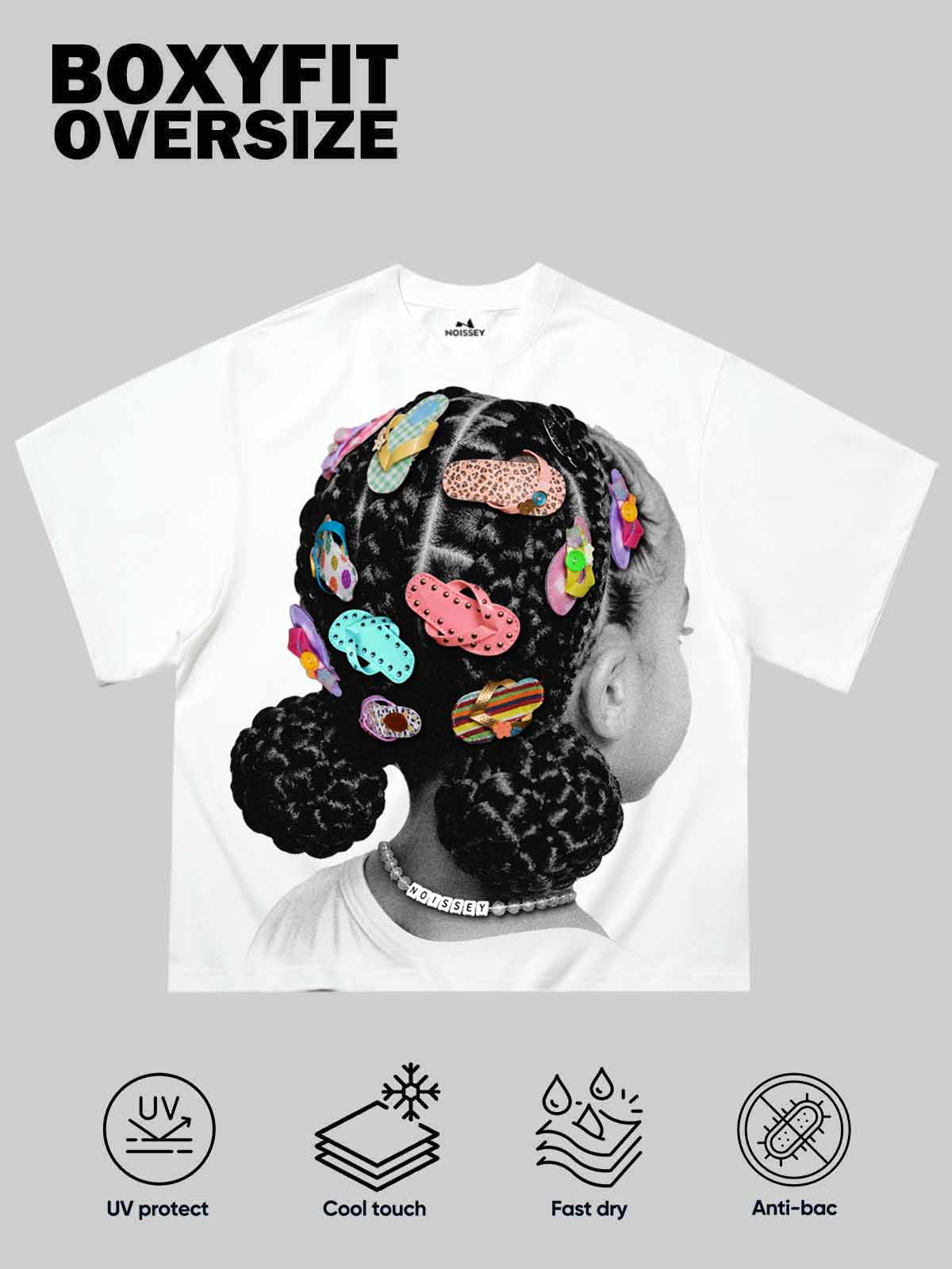 NOISSEY Flip-Flop Hair Clips Child Graphic Heavyweight Boxy Tee
