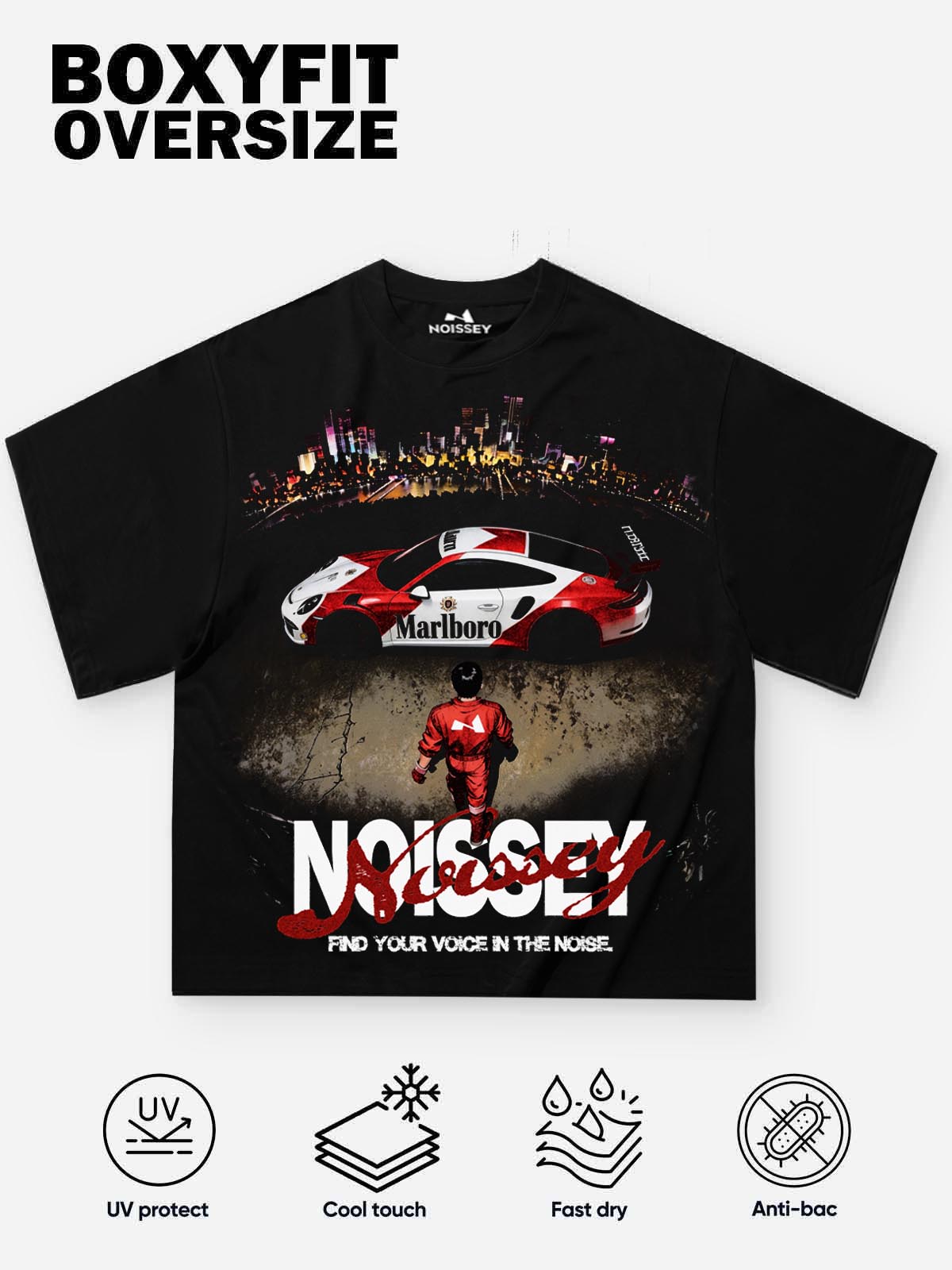 NOISSEY "Rainbow Flame Lips" Heavyweight Rhinestone Tee - Jet Black 255G Boxy Oversized Street Graffiti T-Shirt