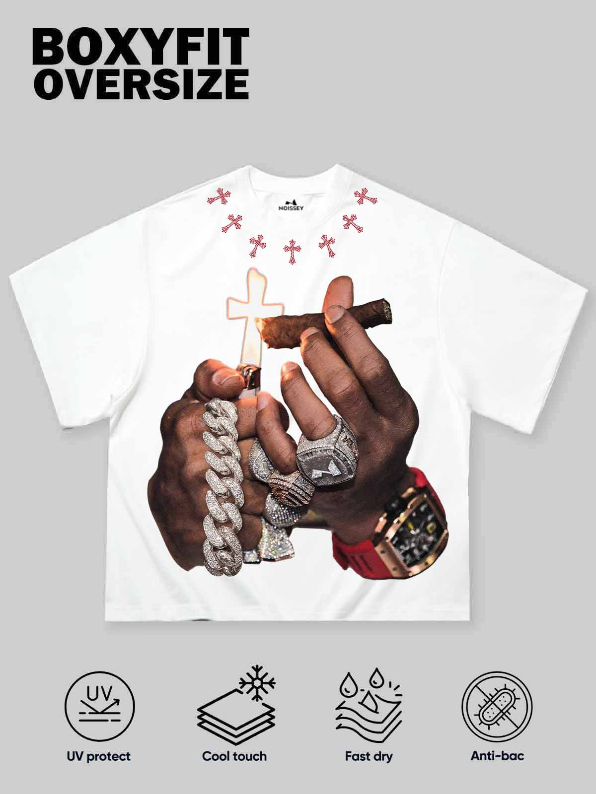 NOISSEY "Cuban Link Cigar" White Tee - Boxy Diamond T-Shirt