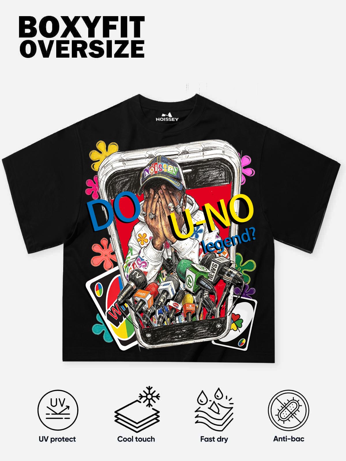 NOISSEY "DO U-NO legend?" Graffiti Graphic T-Shirt - Black / Off-White