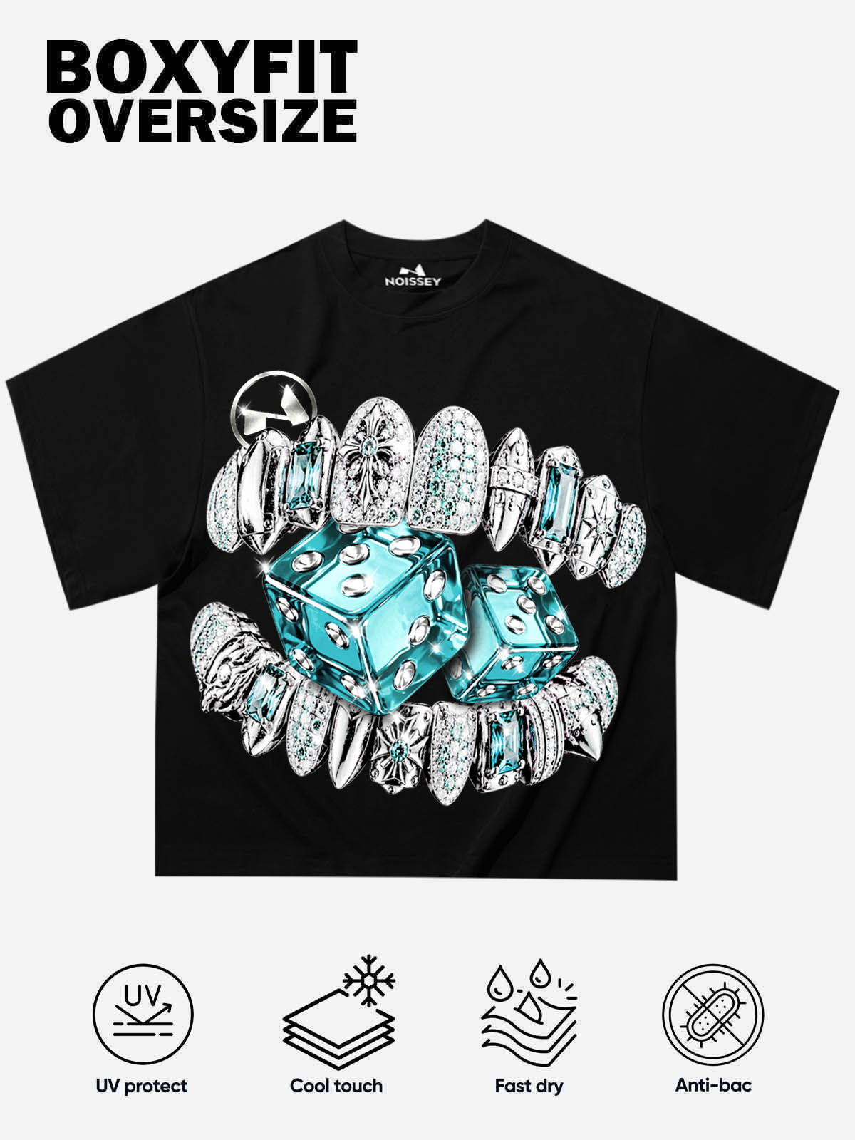 NOISSEY Diamond Dice Grillz Graphic Boxy Tee - Streetwear T-Shirt