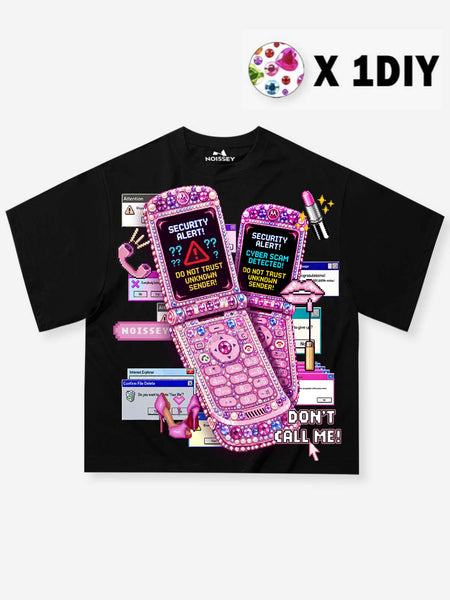NOISSEY Y2K Cyber Phone Cropped Black Tee