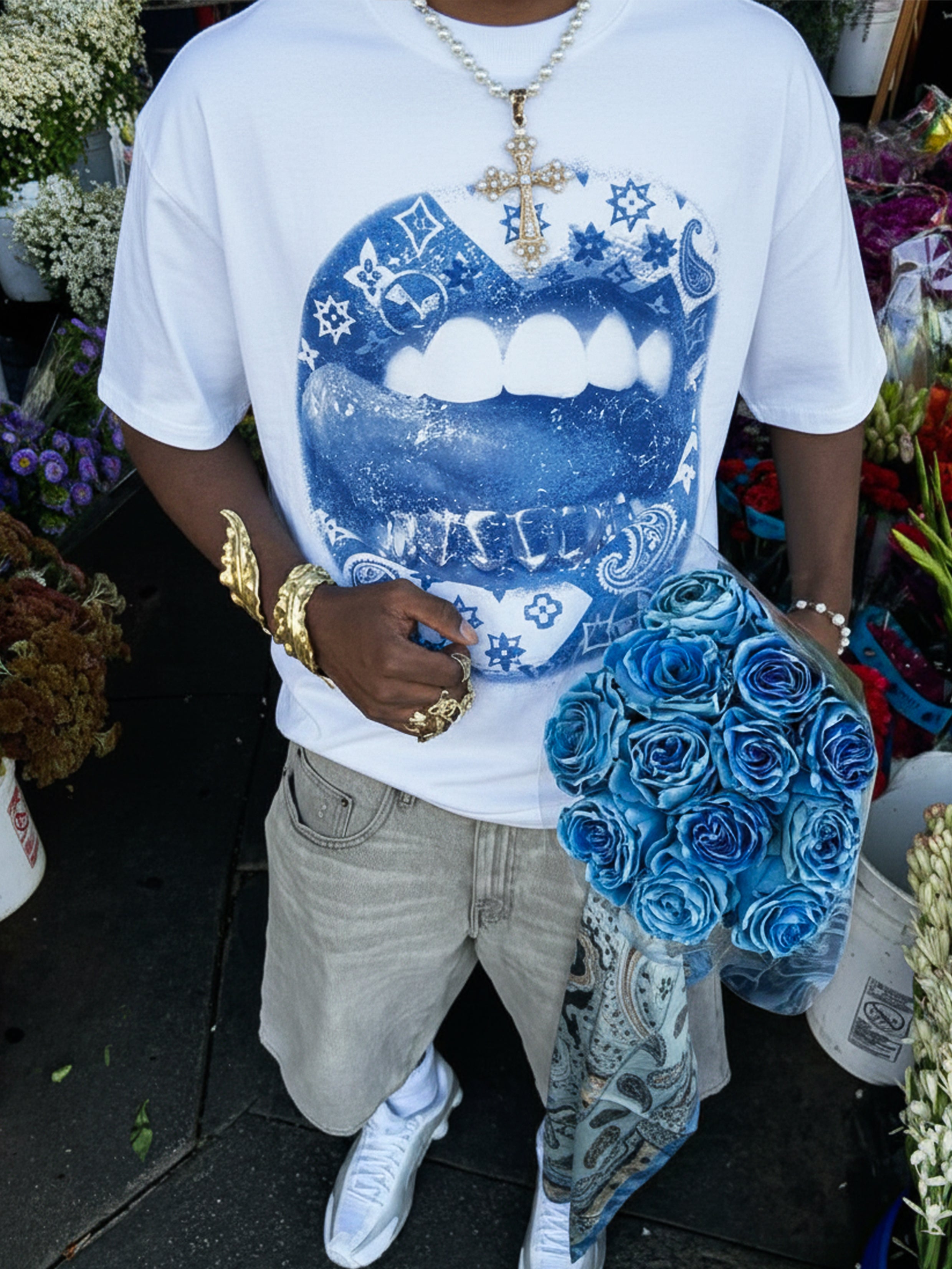 NOISSEY Blue Paisley Grillz Boxy Heavyweight Cooling Tee