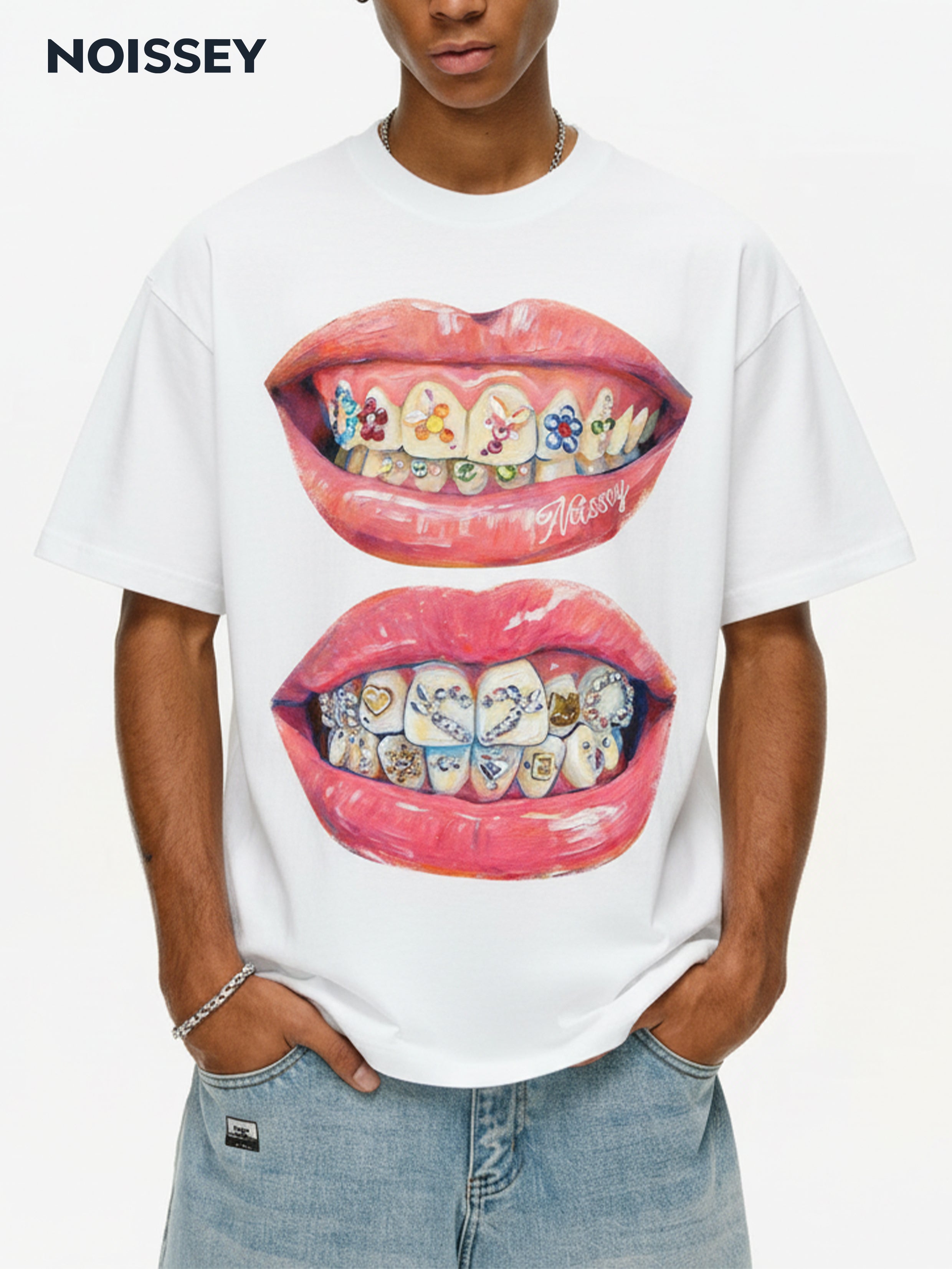 NOISSEY Hand-Drawn "Iced Out" Grillz Graphic Tee
