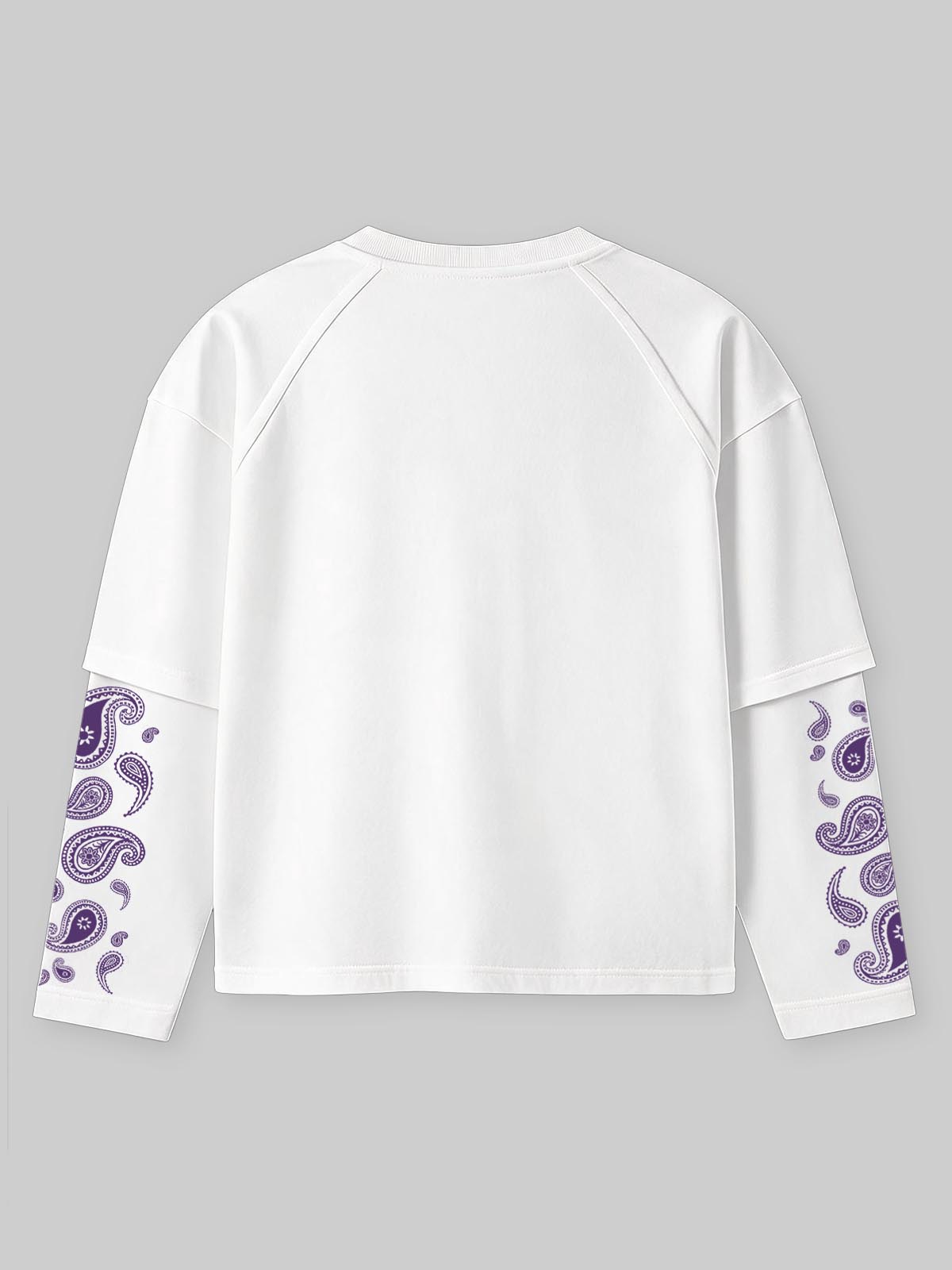 NOISSEY Gaming Character Purple Paisley Fake-Two-Piece Heavyweight Long Sleeves  White