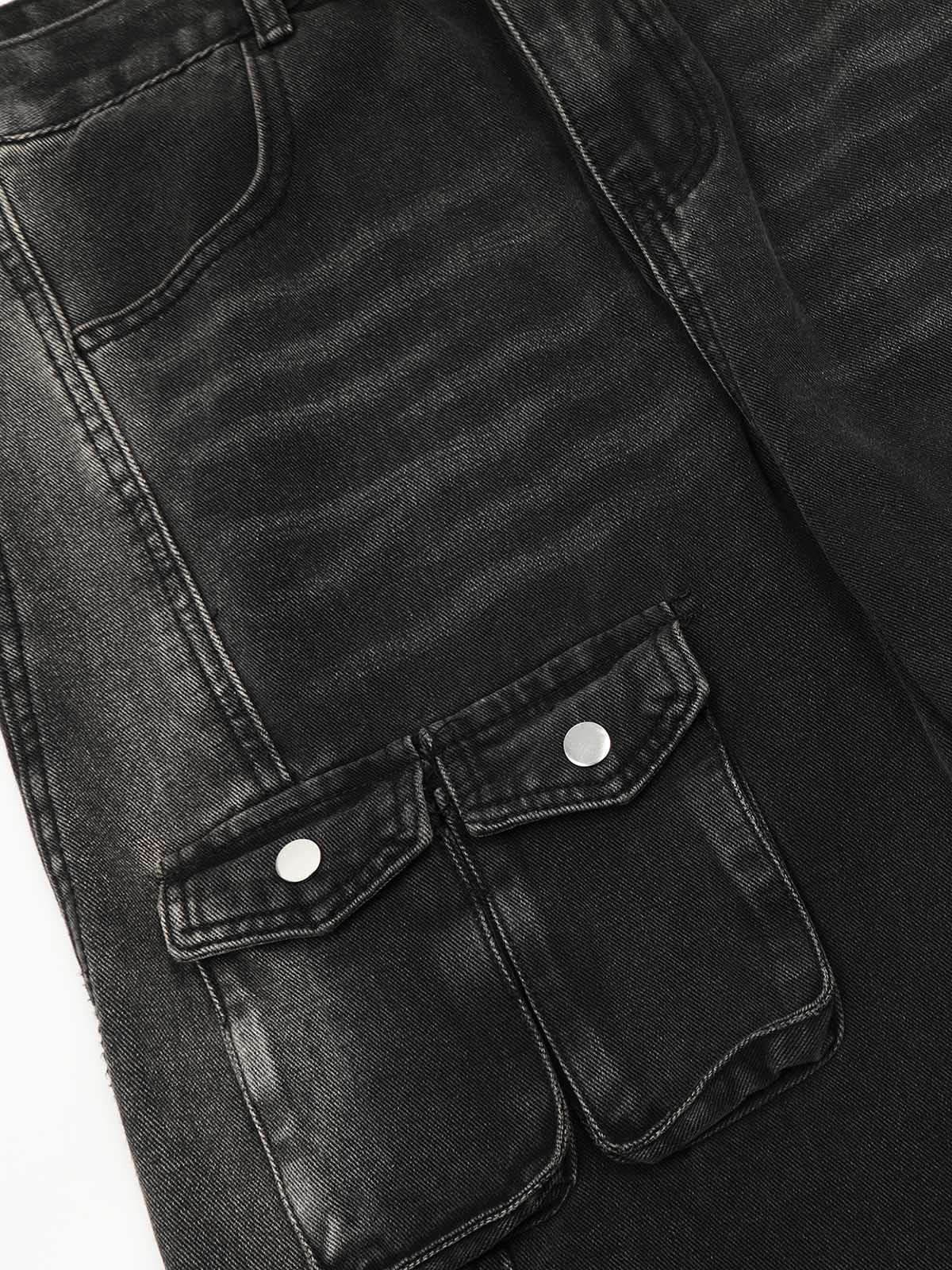 Multi-Pocket Design Washed Workwear Straight Jeans