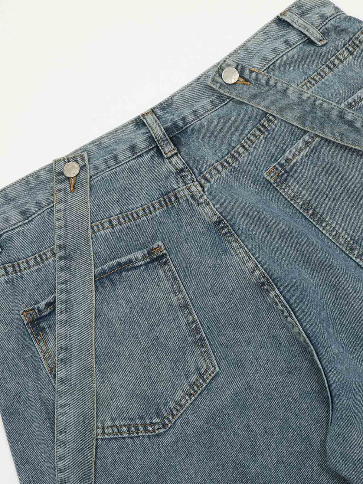 Detachable Strap Straight-Leg Cargo Loose-Fit Denim Jeans