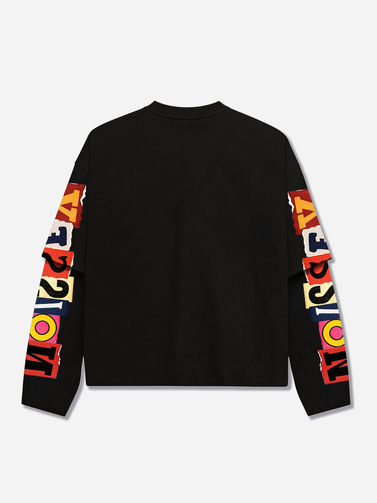 NOISSEY Pop Art Nine-Grid Portrait Faux Layer Long Sleeve T-Shirt - Black