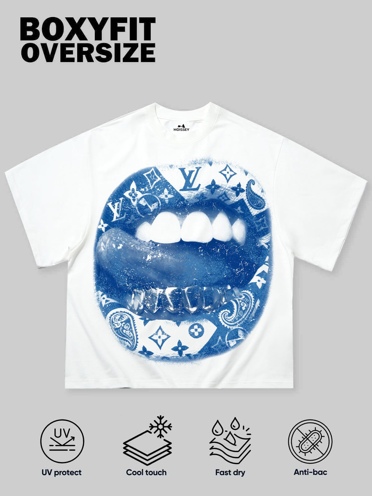 Infographic showing Cooling High-Performance UV Fabric with ice ball visual