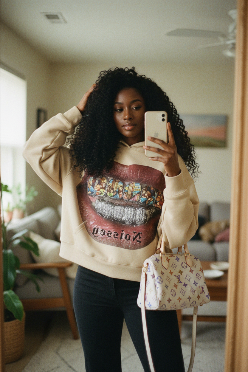 ins风格boxy连帽衫自拍