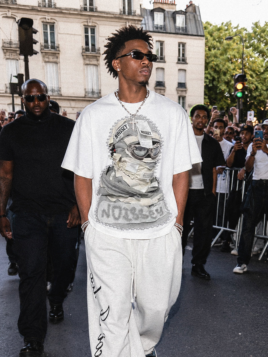 NOISSEY "Deconstructed Mask" Boxy Heavyweight Cooling Tee - White