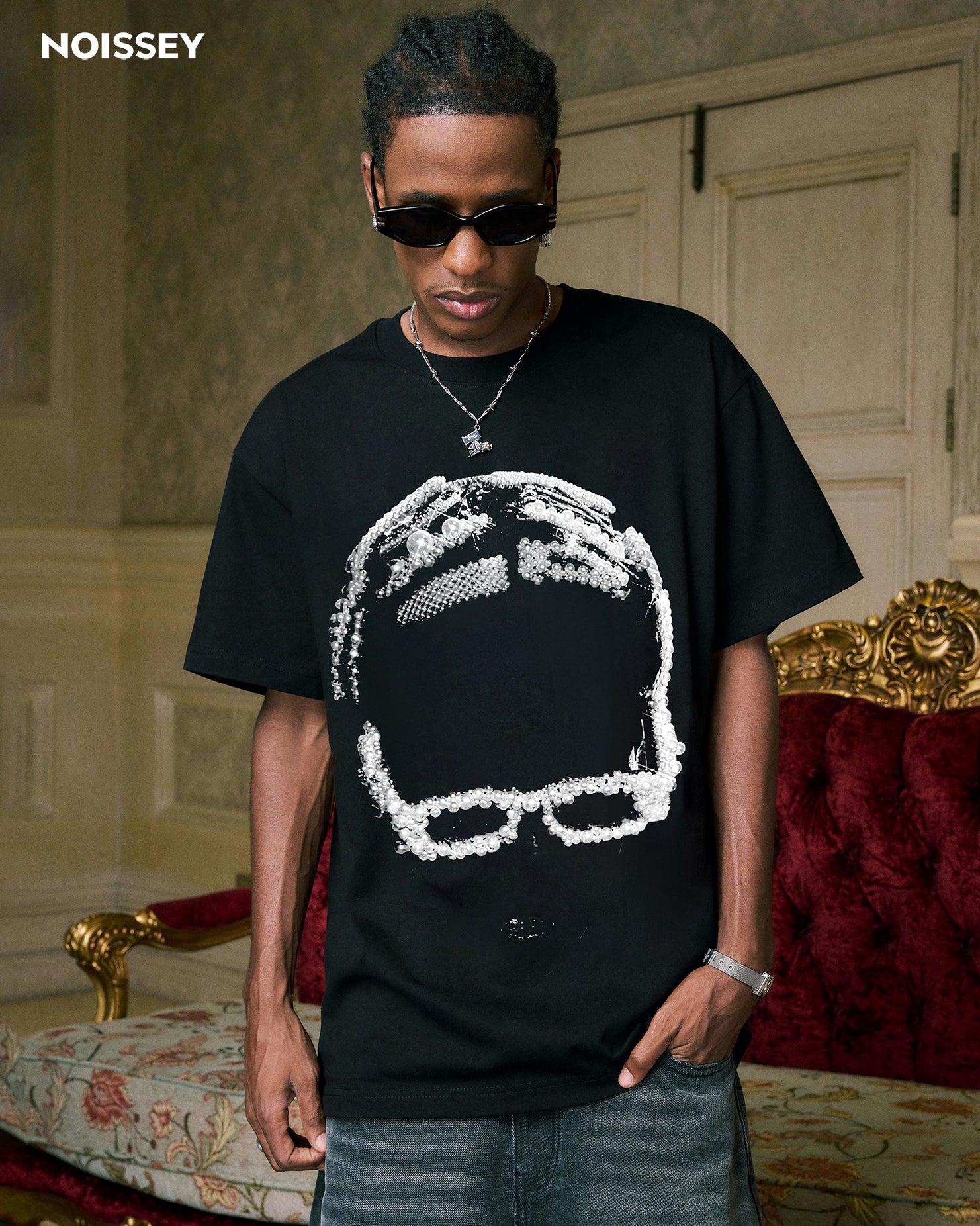 T-shirt ras du cou à imprimé graphique noir et blanc A$AP Rocky