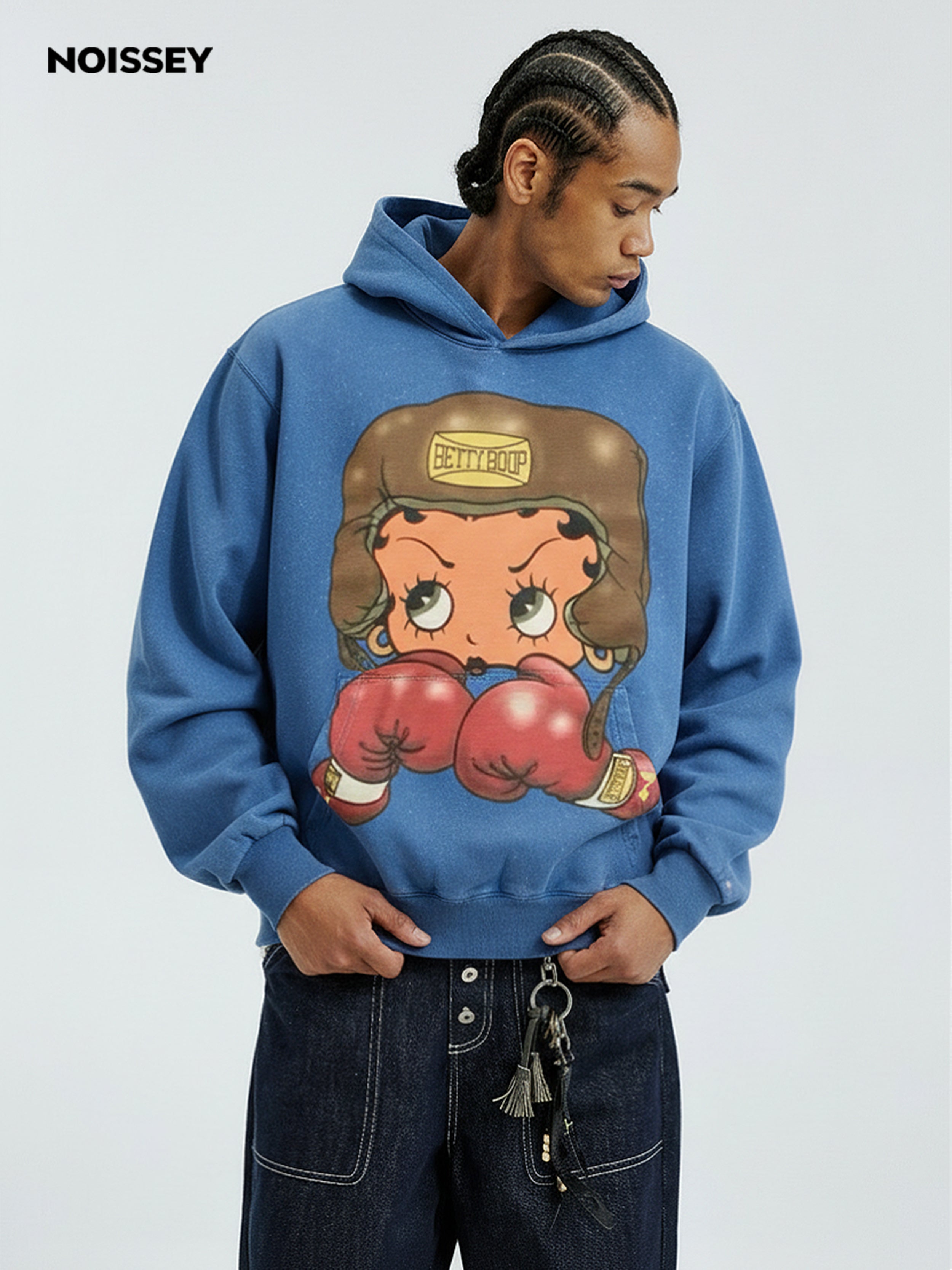 NOISSEY Heavyweight 425g "Boxing Girl" Vintage Wash Hoodie