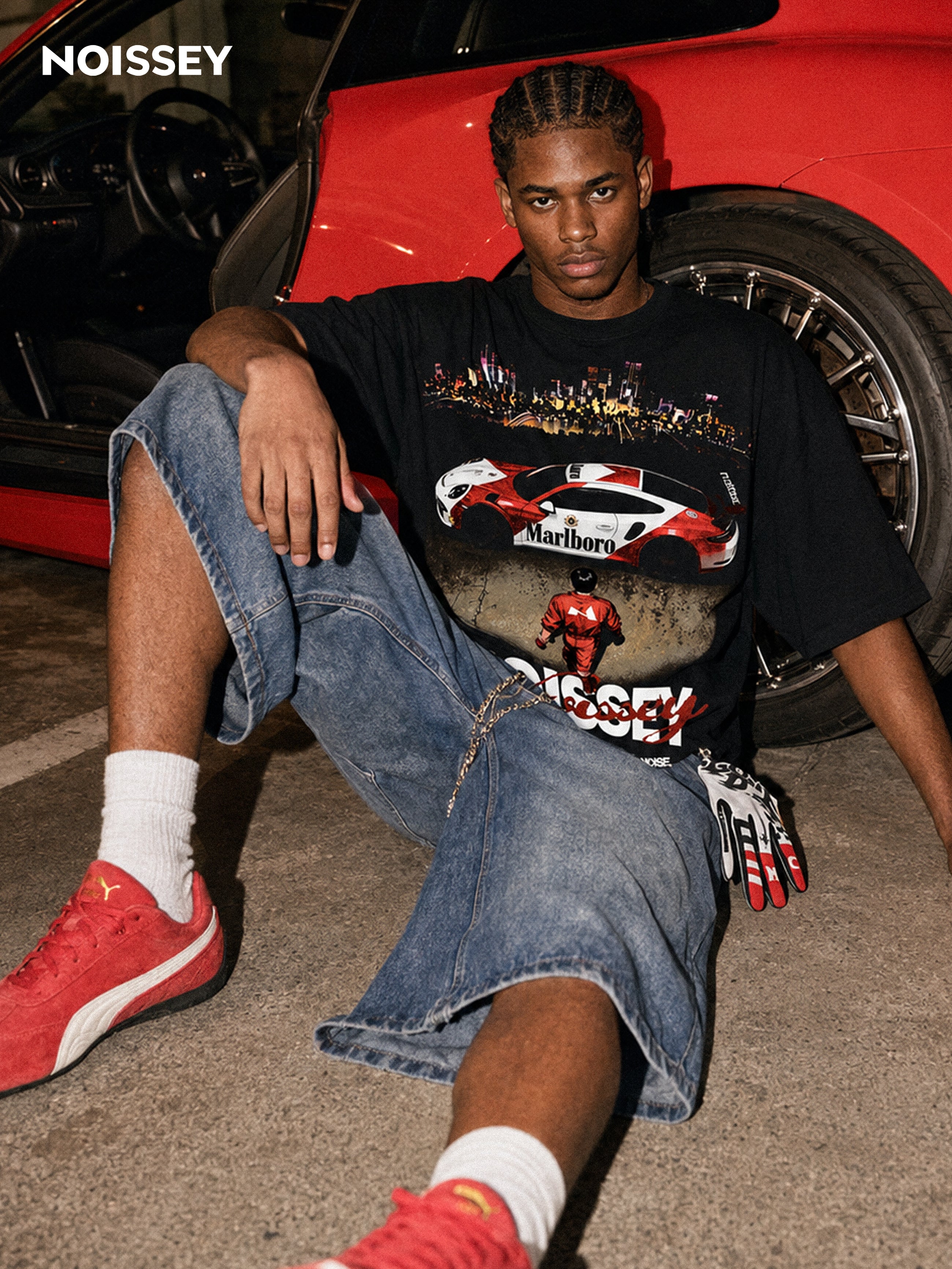 NOISSEY "Marlboro Racing" Black Tee - Boxy Graphic T-Shirt
