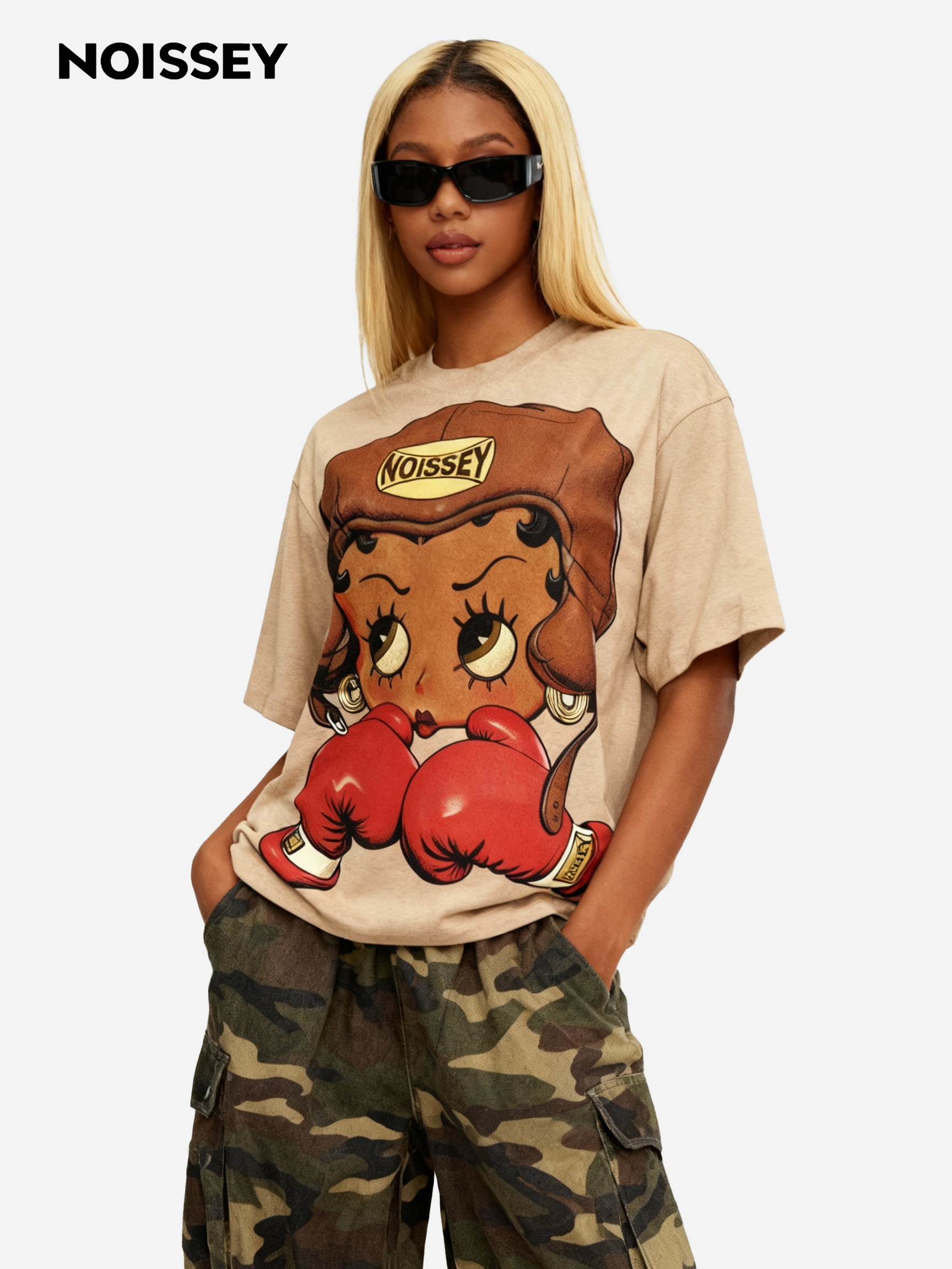 Cartoon Girl Boxing Print Boxy Oversized T-shirt