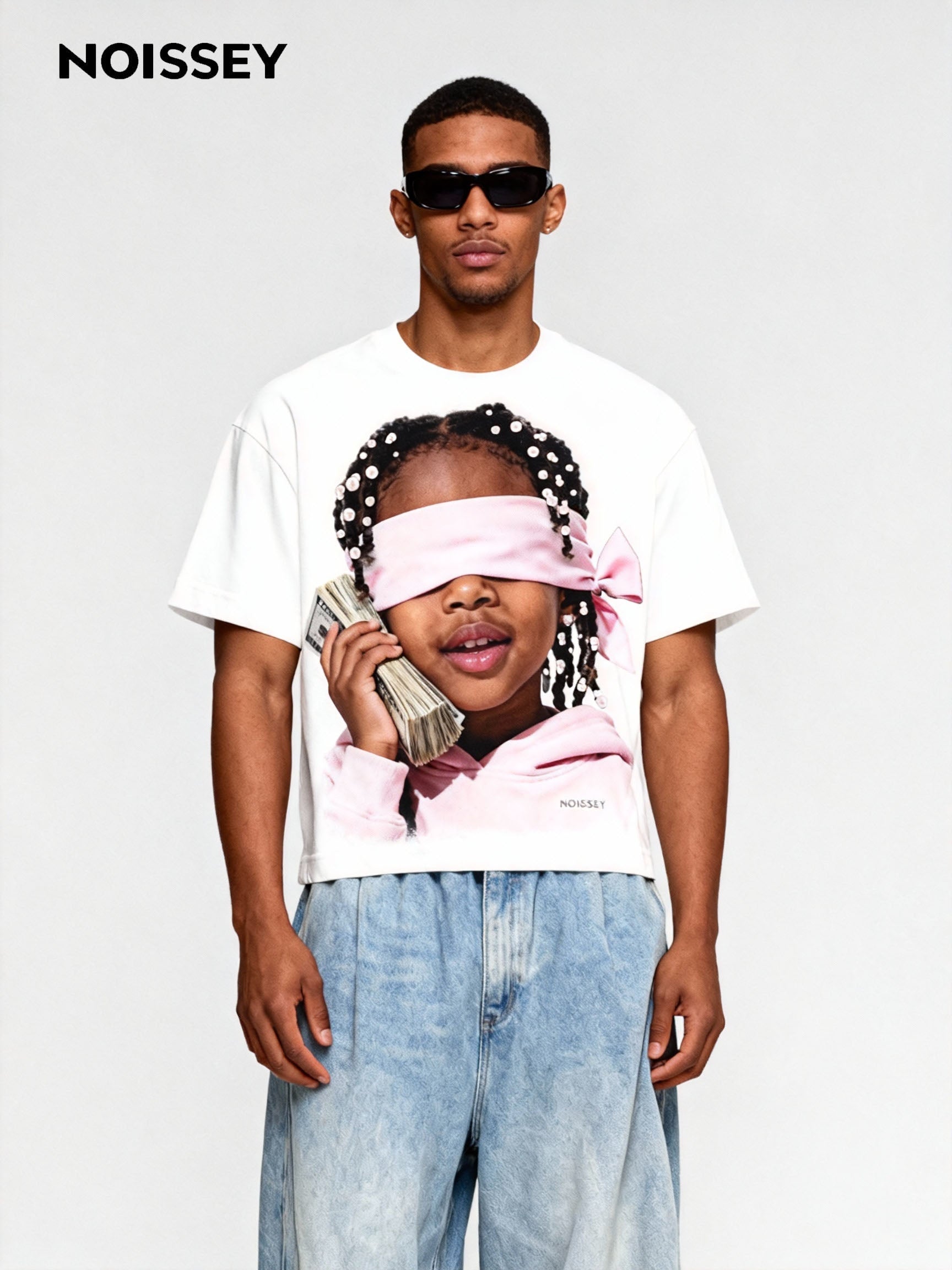 Little Girl with Pink Headscarf and Her Money Print T-shirt