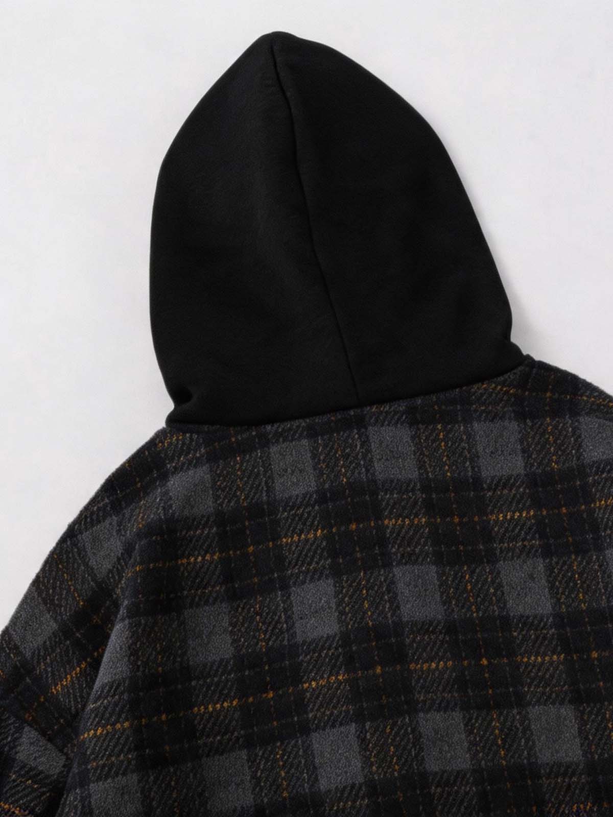 NOISSEY American Vintage Oversized Hooded Plaid Shirt - Charcoal Mix