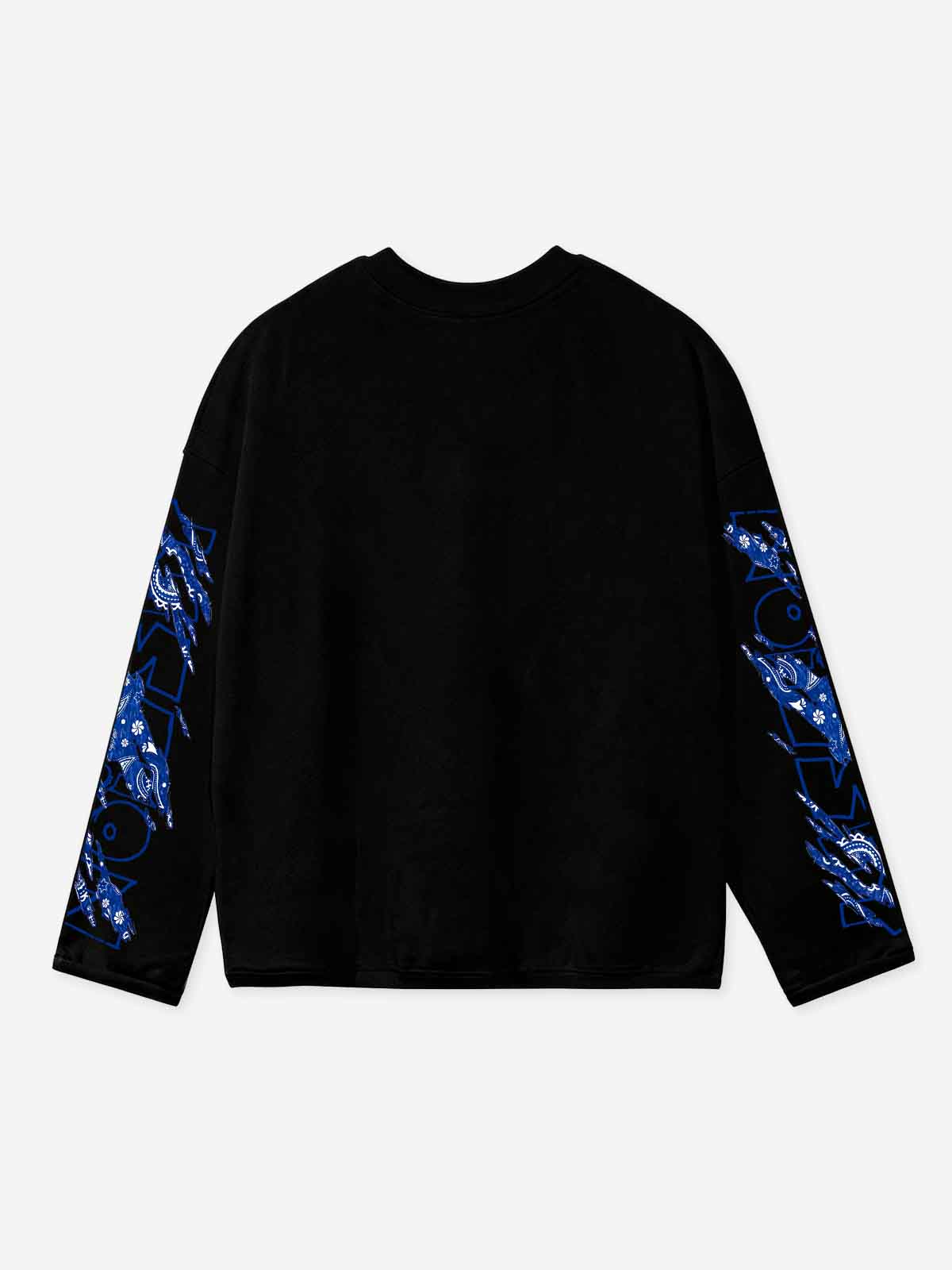 NOISSEY YOLO Blue Paisley Vintage Rap Sketch Graphic Long Sleeve - White / Black Boxy Streetwear Shirt