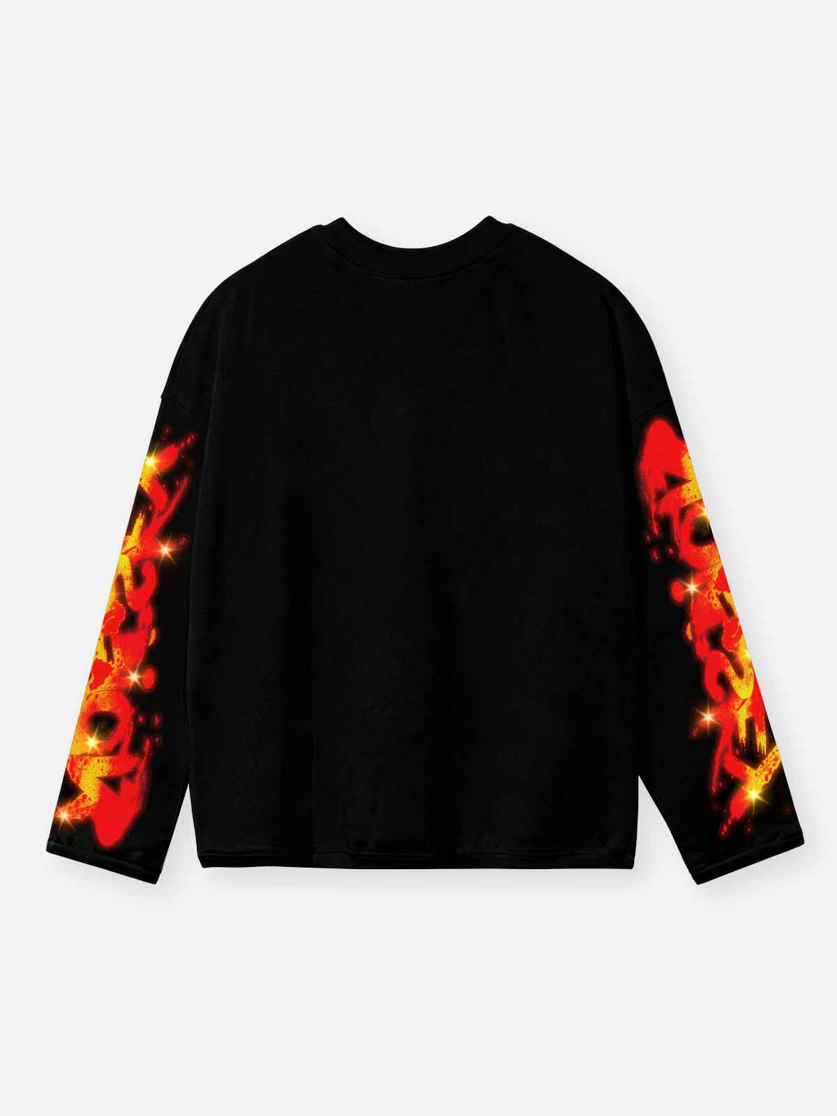 NOISSEY Halloween Spiral Eye Flame Graphic Art Little Oversized Sweatwear - Onyx Black