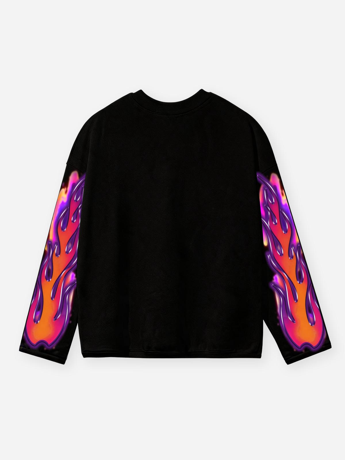 NOISSEY "Neon Cyber Beast" Heavyweight Rhinestone Sweatshirt - Jet Black Little Oversized Purple Flame Tiger & Panther Long-Sleeve