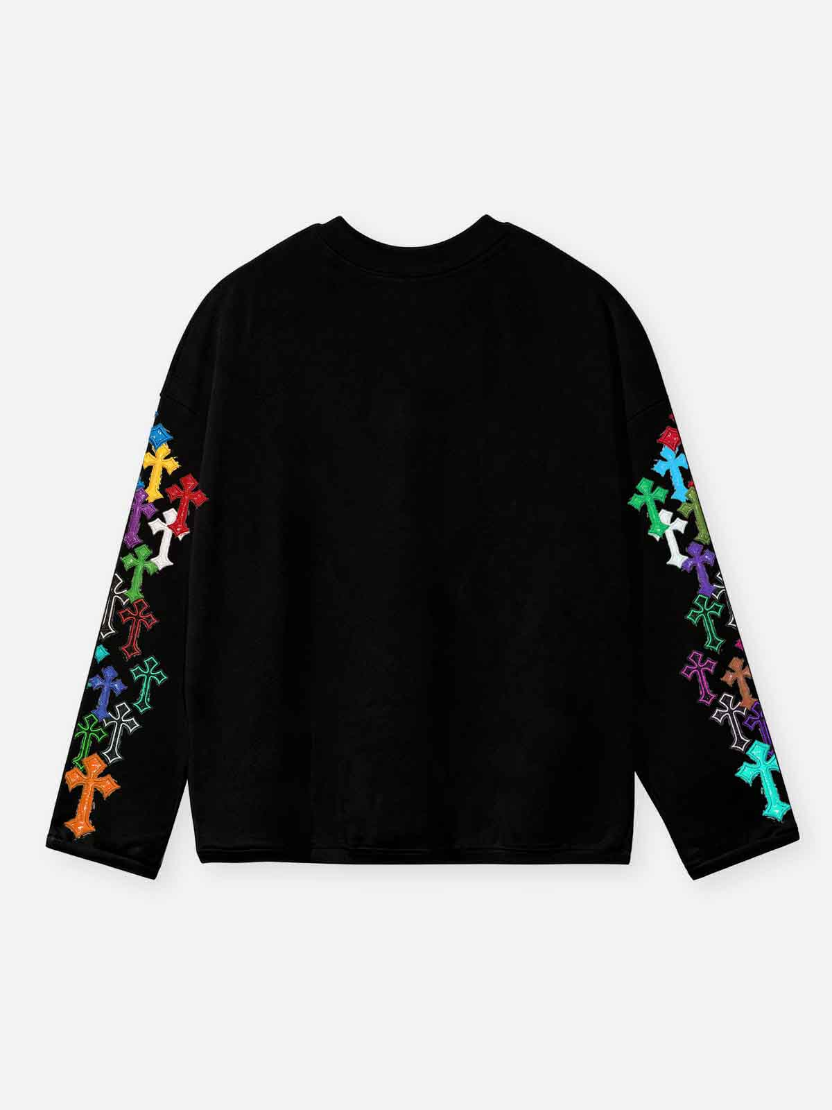 NOISSEY Hip-Hop Trucker Hat &amp; Gem Cross Graphic Long Sleeve Sweatshirt - Two Colors