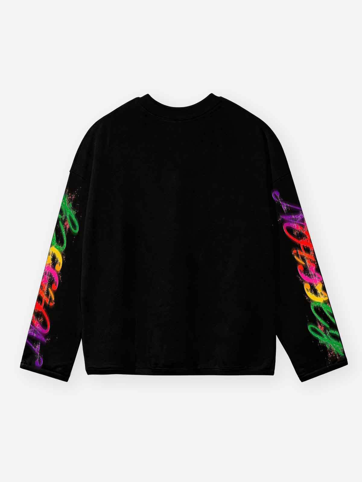 NOISSEY Y2K Retro Graffiti Female Portrait Long-Sleeve Sweatshirt - Pure White / Classic Black