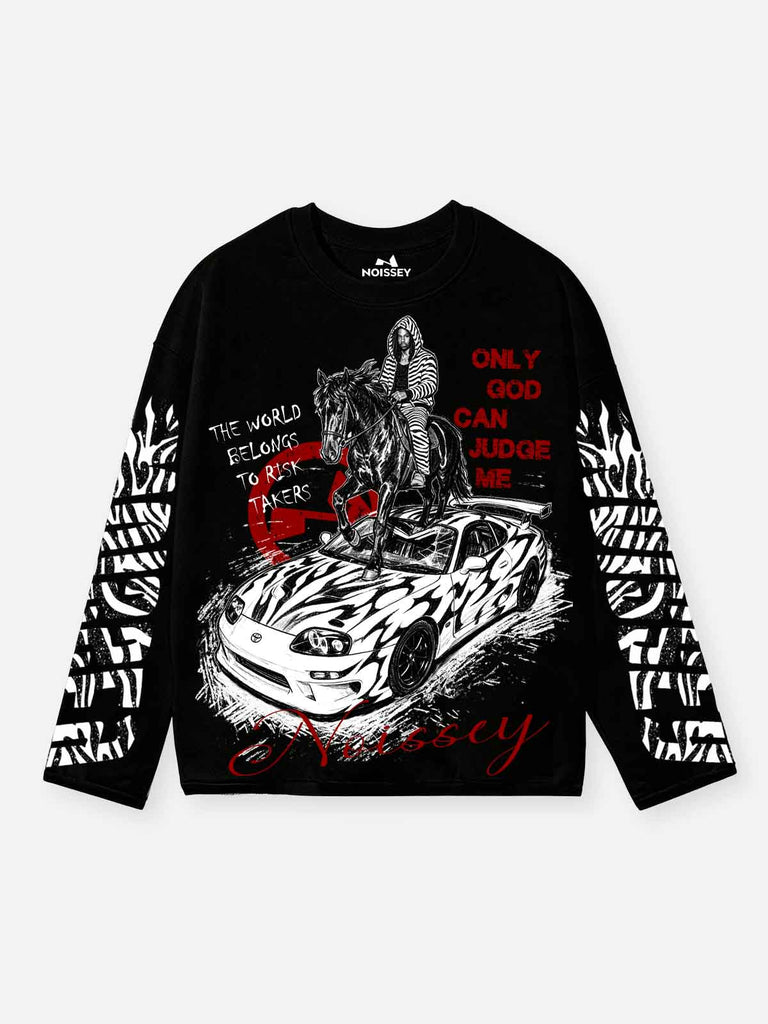 NOISSEY Only God Can Judge Me Long-Sleeve | Black Zebra Supercar Tee