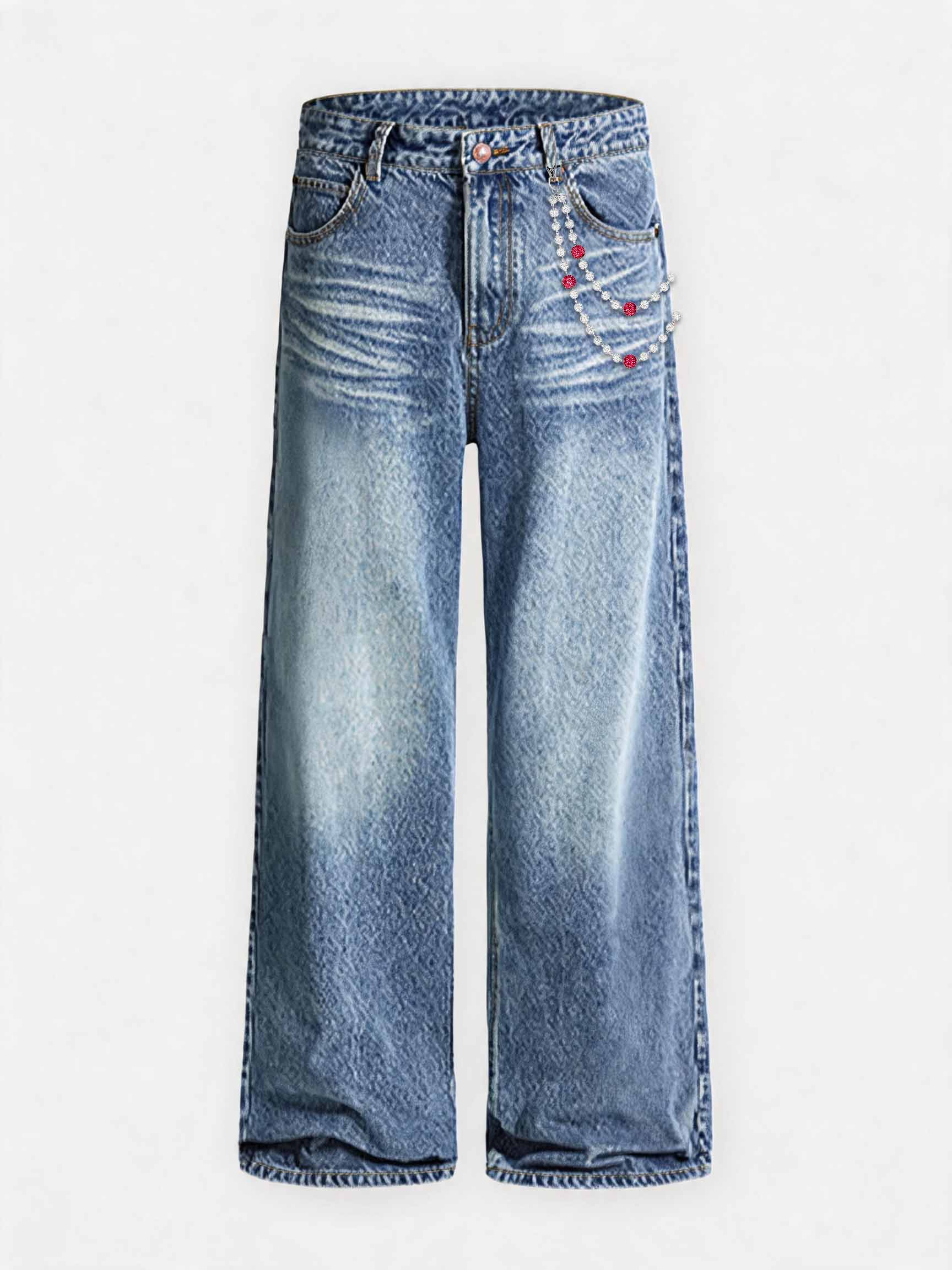 NOISSEY American Vintage Washed Cotton A-Line Jeans (Includes 1 of 4 Chain Options)