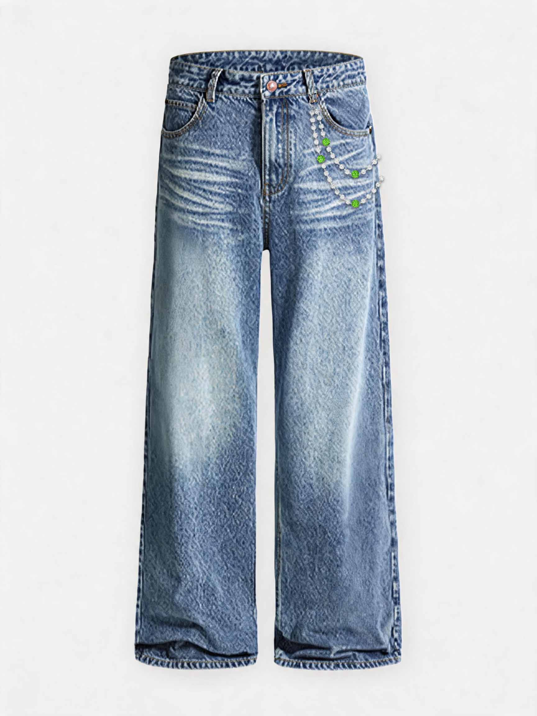 NOISSEY American Vintage Washed Cotton A-Line Jeans (Includes 1 of 4 Chain Options)