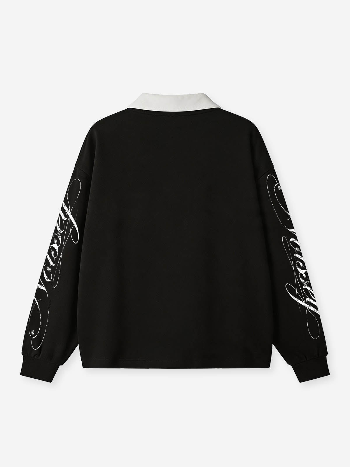 NOISSEY Silver Metallic Lips &amp; Chrome Cross Graphic Heavyweight Contrast Collar Polo Long Sleeves
