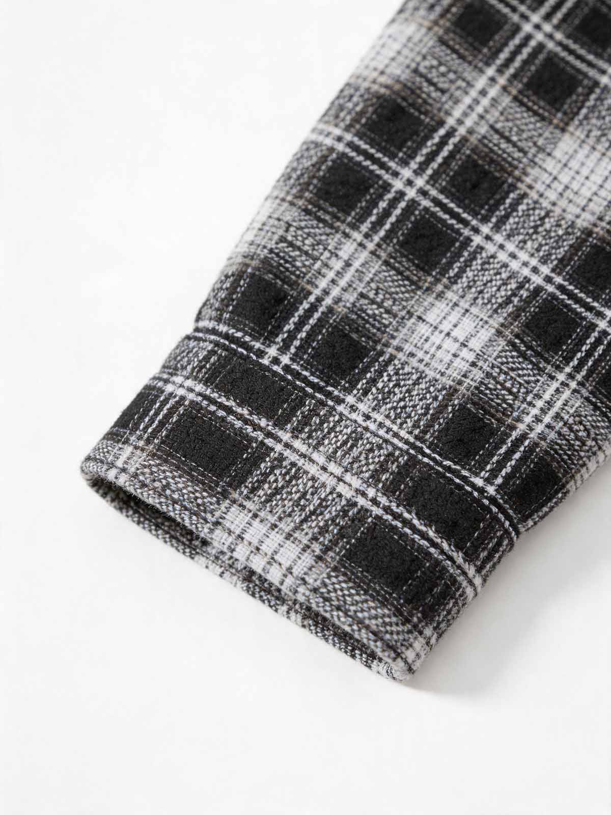 NOISSEY Stacked Caps &amp; Iced-Out Grillz Rapper Black-and-White Plaid Spliced Long Sleeve Tee
