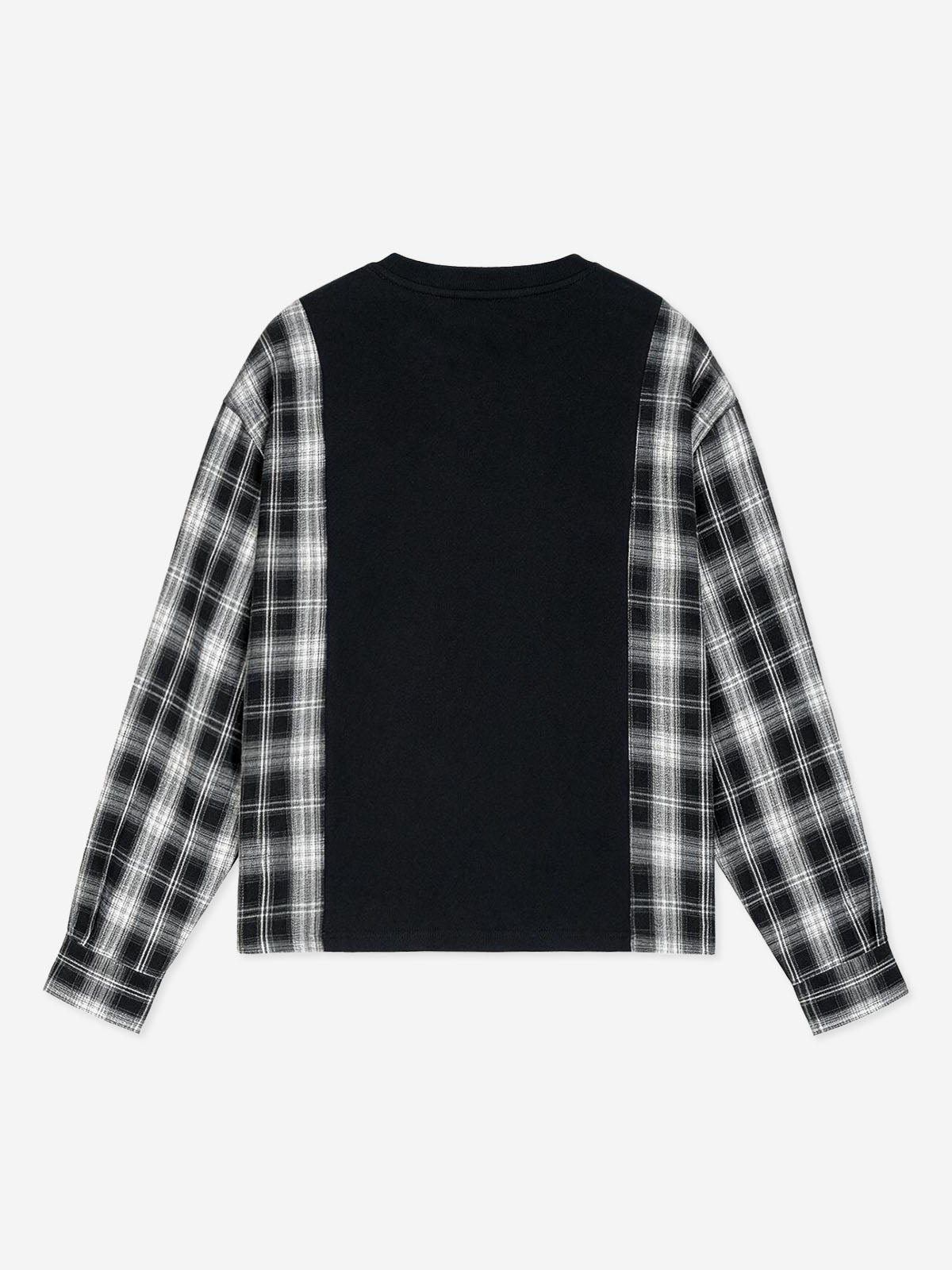 NOISSEY "Make Money" Hardcore Slogan Plaid Spliced Black Long Sleeve Tee