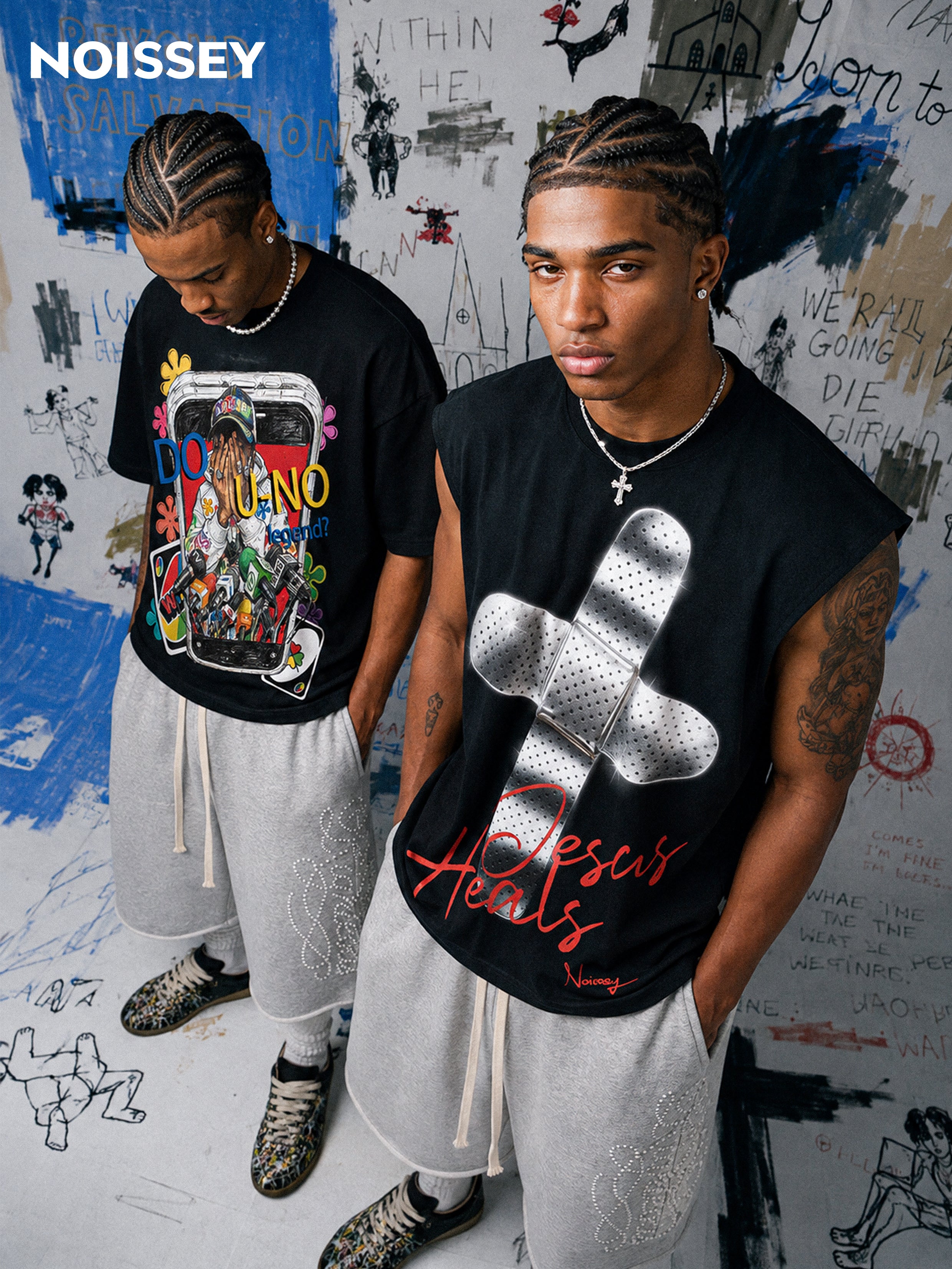NOISSEY "DO U-NO legend?" Graffiti Graphic T-Shirt - Black / Off-White