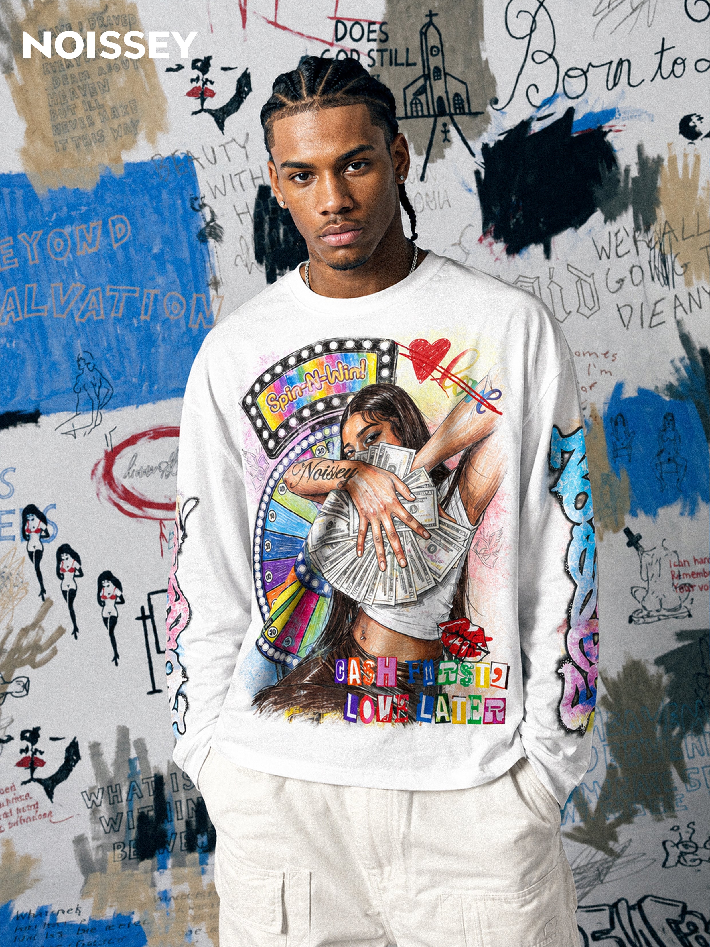NOISSEY Wheel of Fortune & Dollar Female Portrait Long-Sleeve Sweatshirt - Two Colors