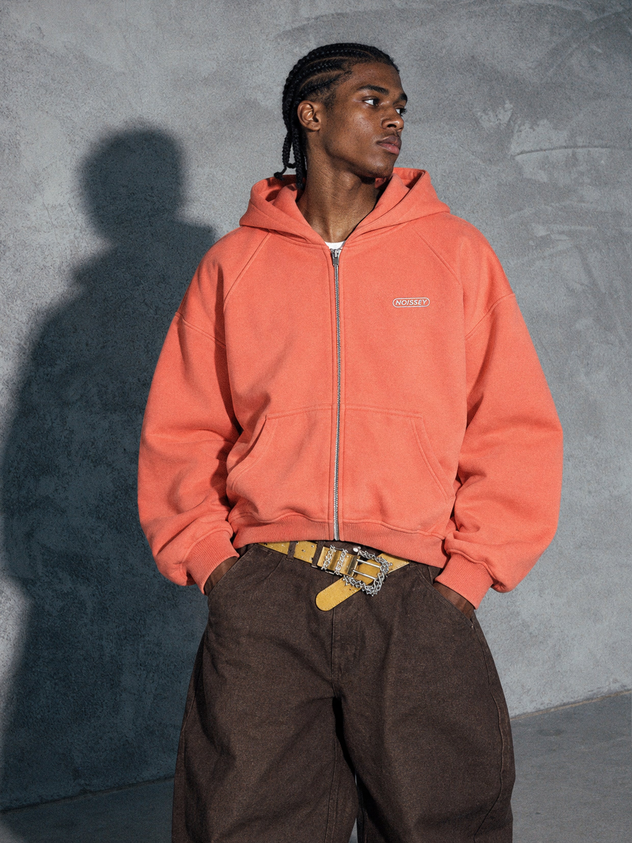 NOISSEY Essential Boxy Zip-Up Hoodie - Vibrant Orange