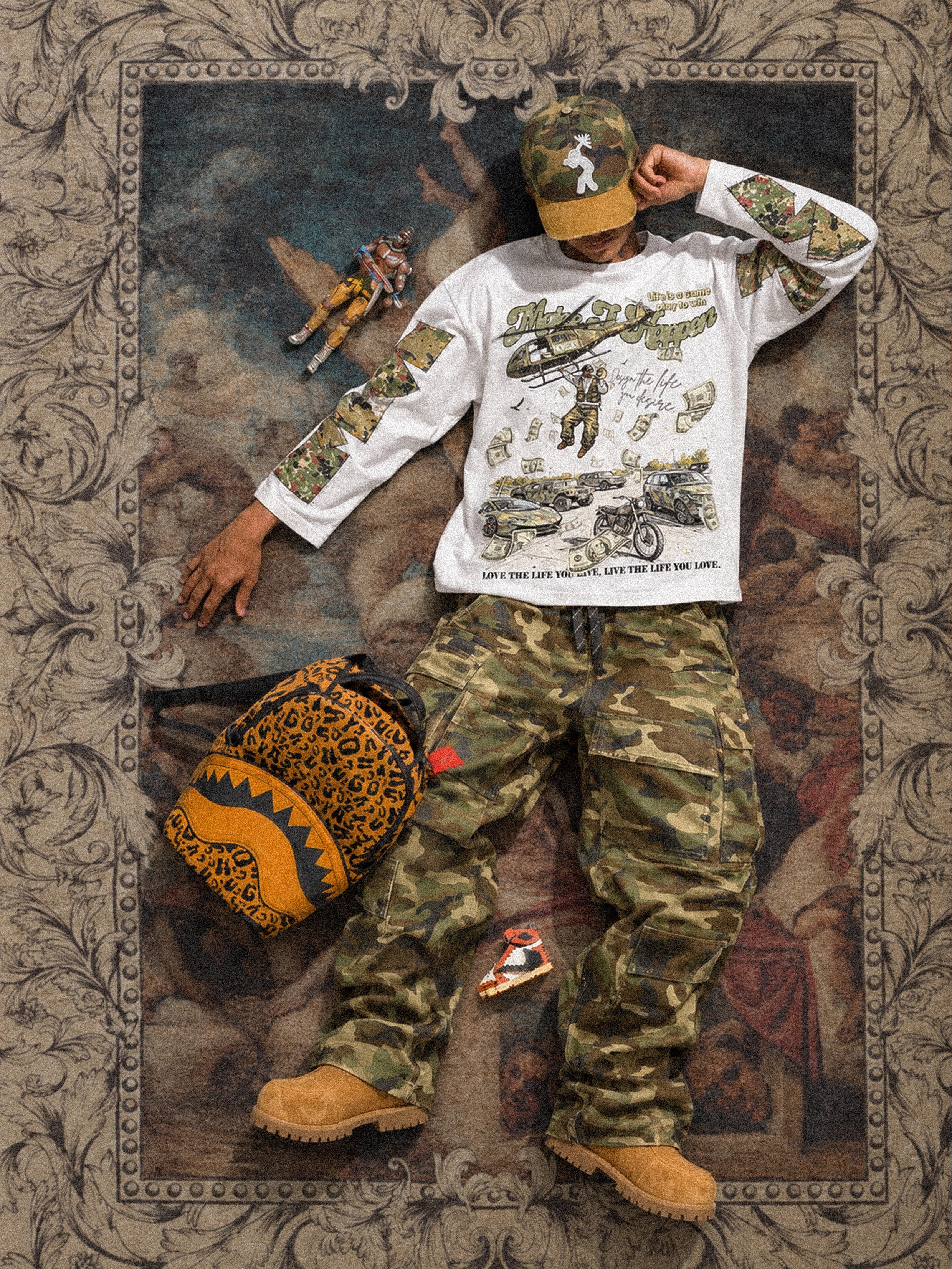 NOISSEY Make It Happen Military Helicopter Camo Heavyweight Cotton Blend Long Sleeve