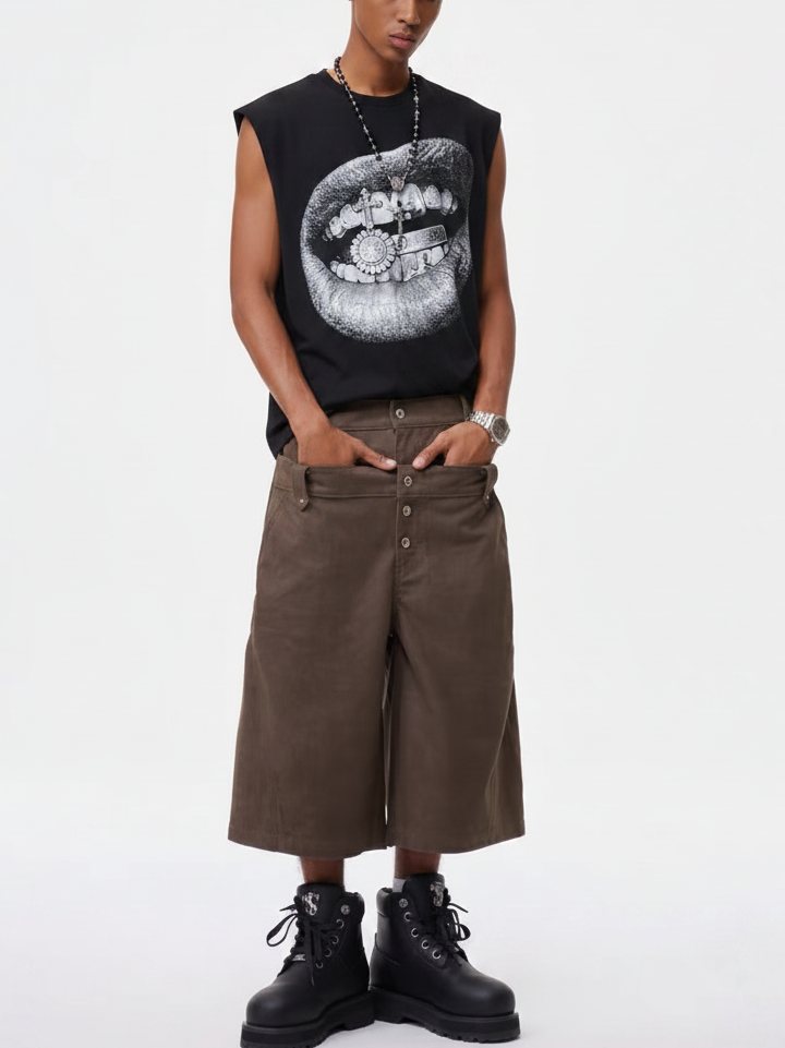 NOISSEY "Iced Grillz" Lip Graphic Boxy Vest (DIY Necklace) - Black Tank Top