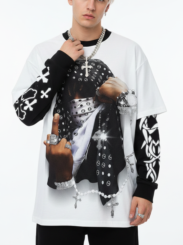 Headscarf Art, Glowing Arm Material, Genuine Two-Piece Print Long Sleeve