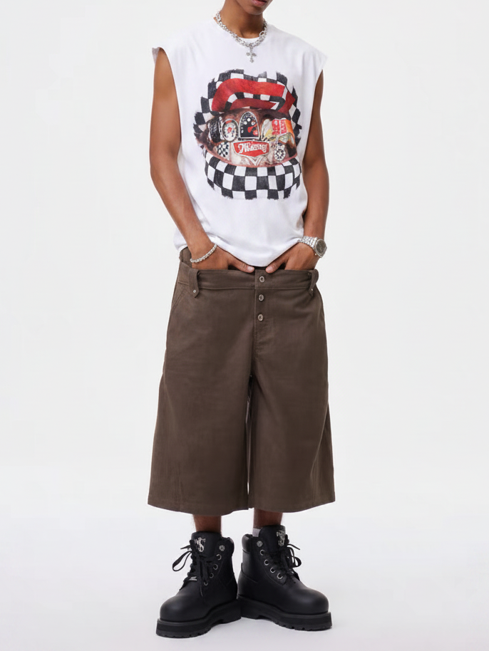 NOISSEY "Checkered Racing Lips" Heavyweight Tanktop - White Boxy Graphic Tank