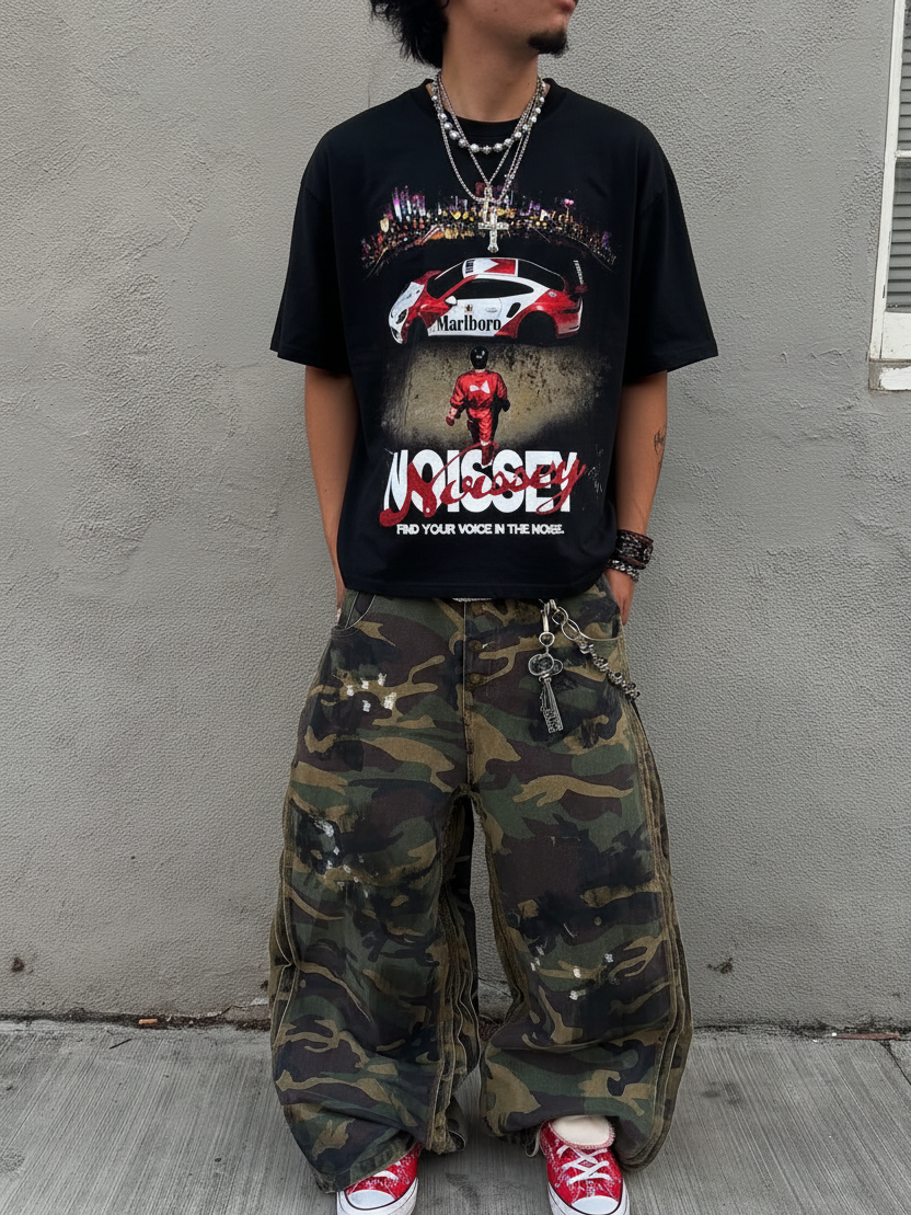 NOISSEY "Marlboro Racing" Black Tee - Boxy Graphic T-Shirt