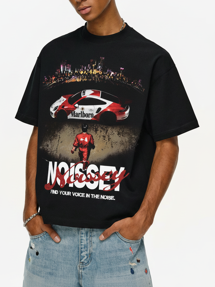 NOISSEY "Marlboro Racing" Black Tee - Boxy Graphic T-Shirt